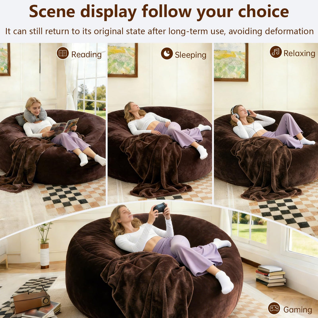 Big Beanbag Chairs for Adults ，6FT Bean Bag Chair with Filler Memory Foam Chair Super Soft Plush, Living Room Furniture, Suitable for bedrooms, Comfy Lounge Reading Chairs Birthday Gifts for Women Mom