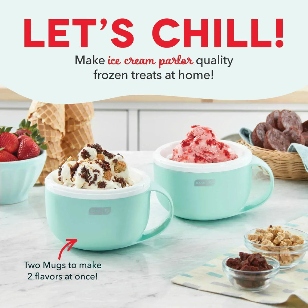 Dash My Mug Ice Cream Maker - Makes Single Serving of Gelato, Frozen Yogurt, Sorbet & More - Easy to Clean & Use - Aqua, 2 Bowls - Unique Gift Market