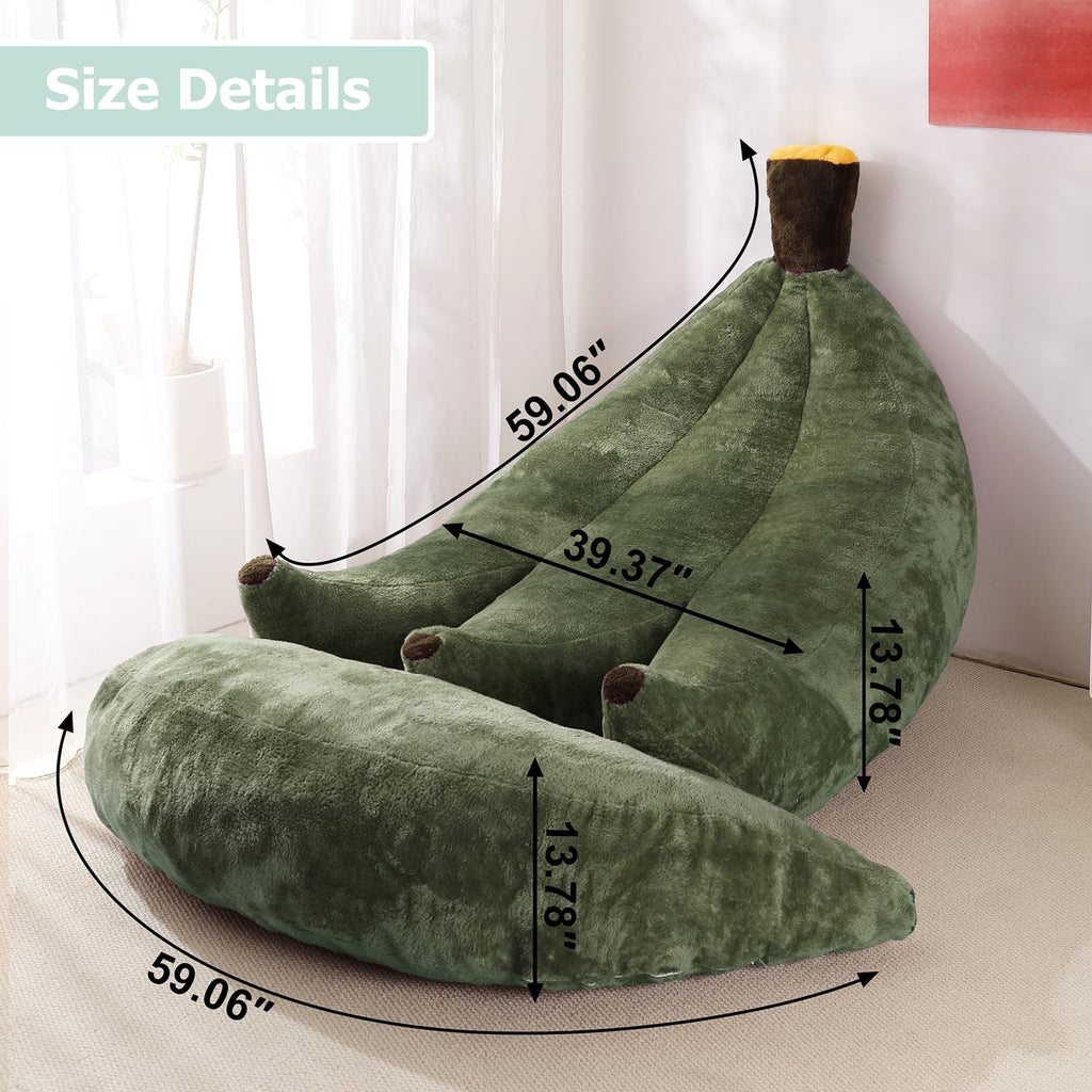 Banana Bean Bag Chair with Ottoman, Floor Sofa Bed with Footrest, Comfy Convertible Lounger for Teens & Adults, Plush Couch for Bedroom, Living Room or Dorm, M-Yellow