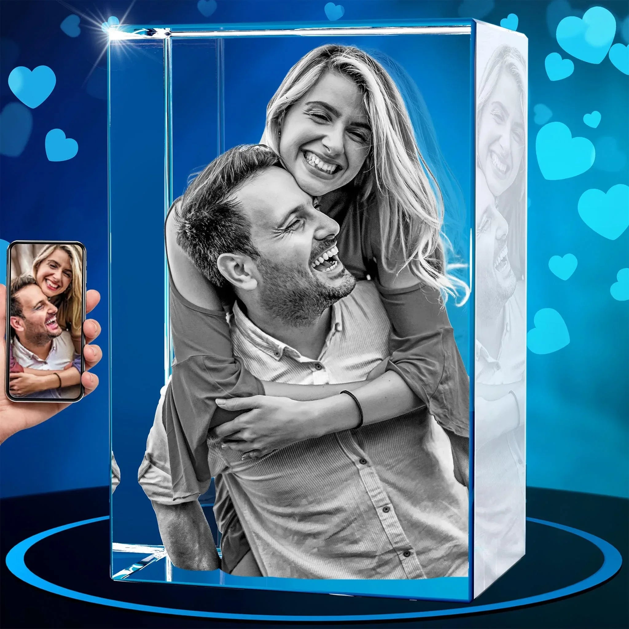 ArtPix 3D Crystal Photo, Valentines Day Personalized Gifts for Women, Wife, Men, Her, Him, Great V-Day Custom Gift With Your Own Photo, Customized Glass 3D Laser Etched Picture Wedding - Unique Gift Market
