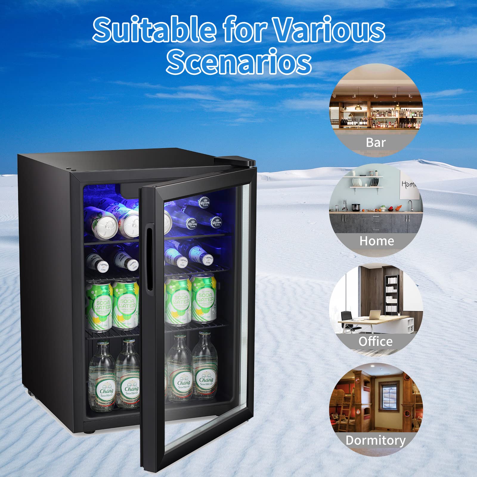 Antarctic Star 18L Beverage Refrigerator Cooler 24Can, Mini Fridge with Quiet Compressor, LED Light,Freestanding Small Fridge with Electronic Temperature Control for Home and Bar(40-61 ℉)