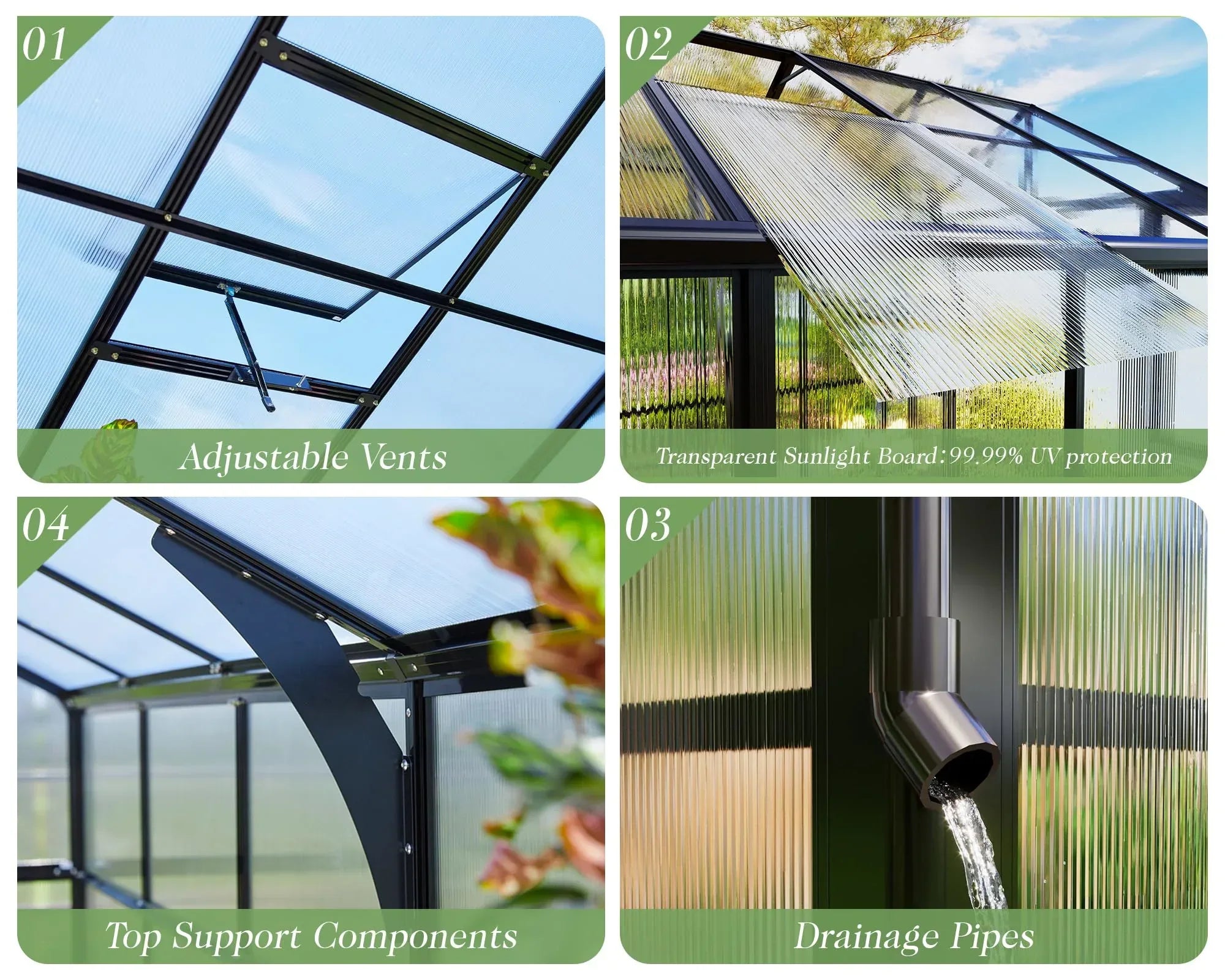 Jocisland 8x12x7.5 FT Greenhouse - Outdoor Aluminum Polycarbonate Greenhouse with Ventilation and Rain Gutter, 4 Swing Doors with Hook, Walk in Greenhouse for Outdoors Backyard Garden, Black - Unique Gift Market
