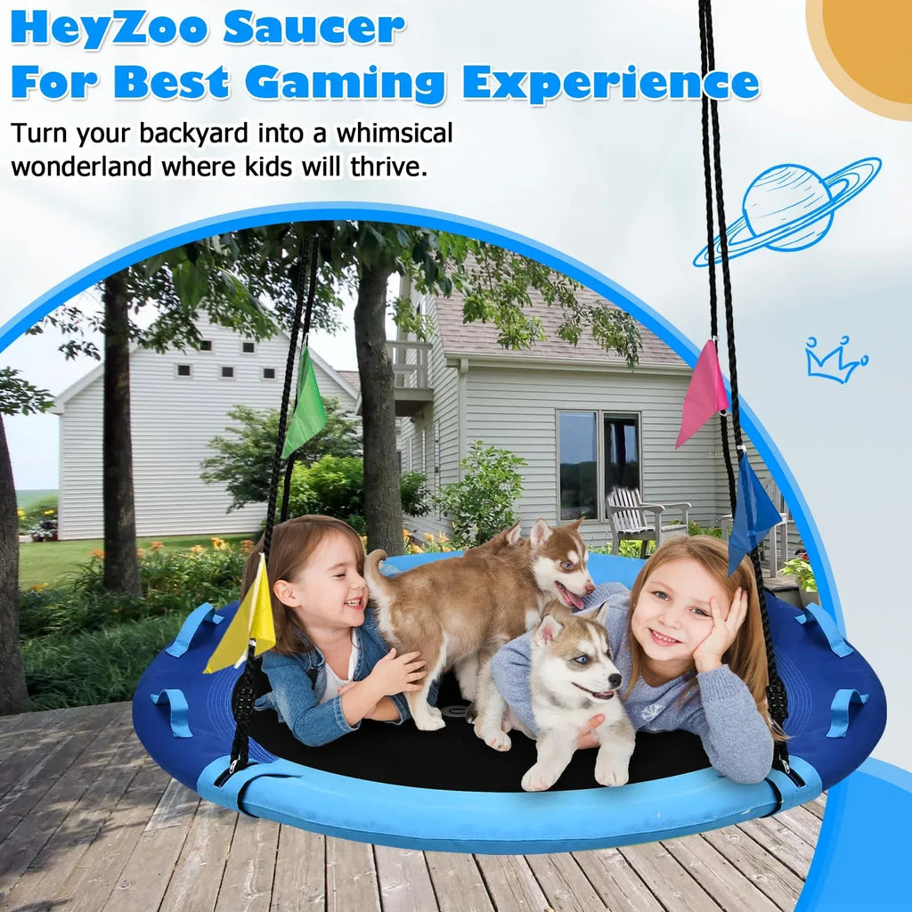 43 Inch Tree Swing, 900lbs Weight Capacity Saucer Swing Sets for Kids & Adults, with 360 Degree Swivel and Adjustable Hanging Strap, Green and Blue - Unique Gift Market