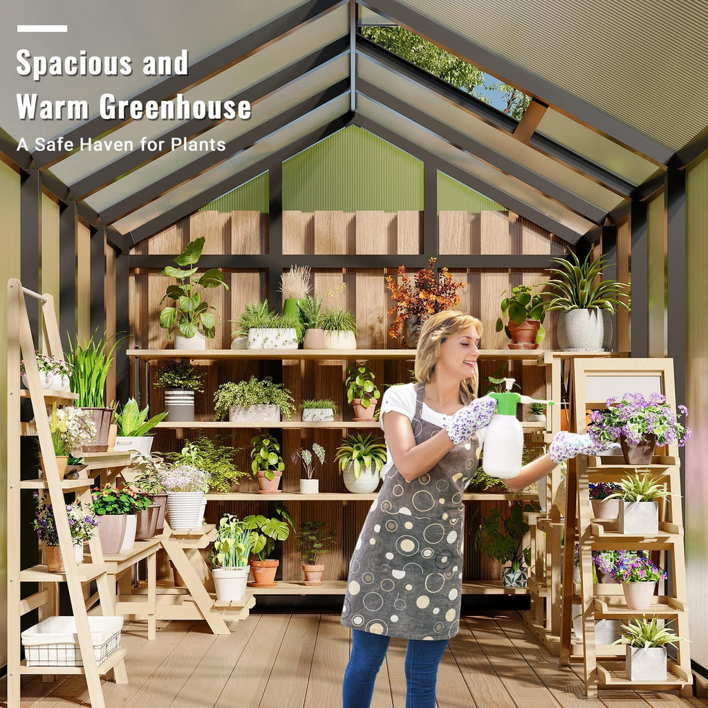 6×8FT Greenhouses for Outdoors, Aluminum Polycarbonate Greenhouses with Roof Vent - Heavy-Duty Walk-in Green Houses for All-Season Backyard Gardening