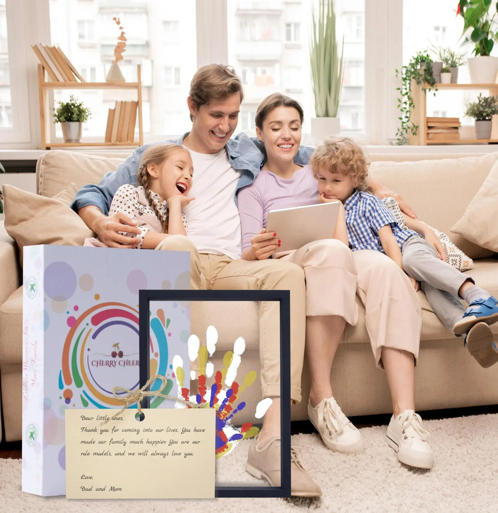Family Handprint Kit, DIY Craft Keepsake Wooden Frame, Endless Gift Set, Non-Toxic Paints, Transparent Sheets (Brown) - Unique Gift Market