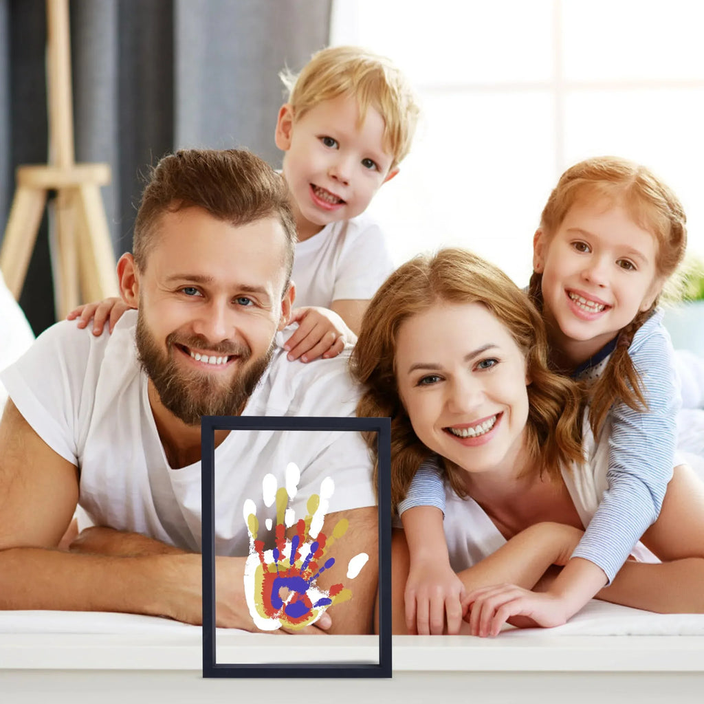 Family Handprint Kit, DIY Craft Keepsake Wooden Frame, Endless Gift Set, Non-Toxic Paints, Transparent Sheets (Brown) - Unique Gift Market