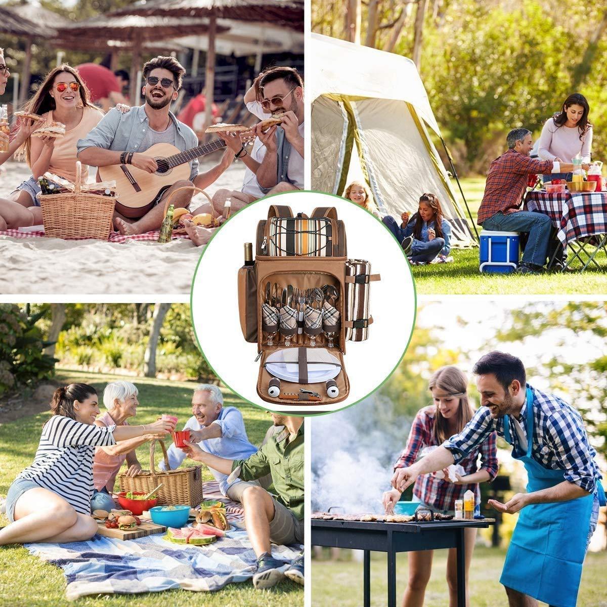 Hap Tim Picnic Basket Backpack for 2 Person with 2 Insulated Cooler Compartment, Wine Holder, Fleece Blanket, Cutlery Set, Wedding Gifts for Couples, Bridal Shower Gifts, Engagement Gifts - Unique Gift Market