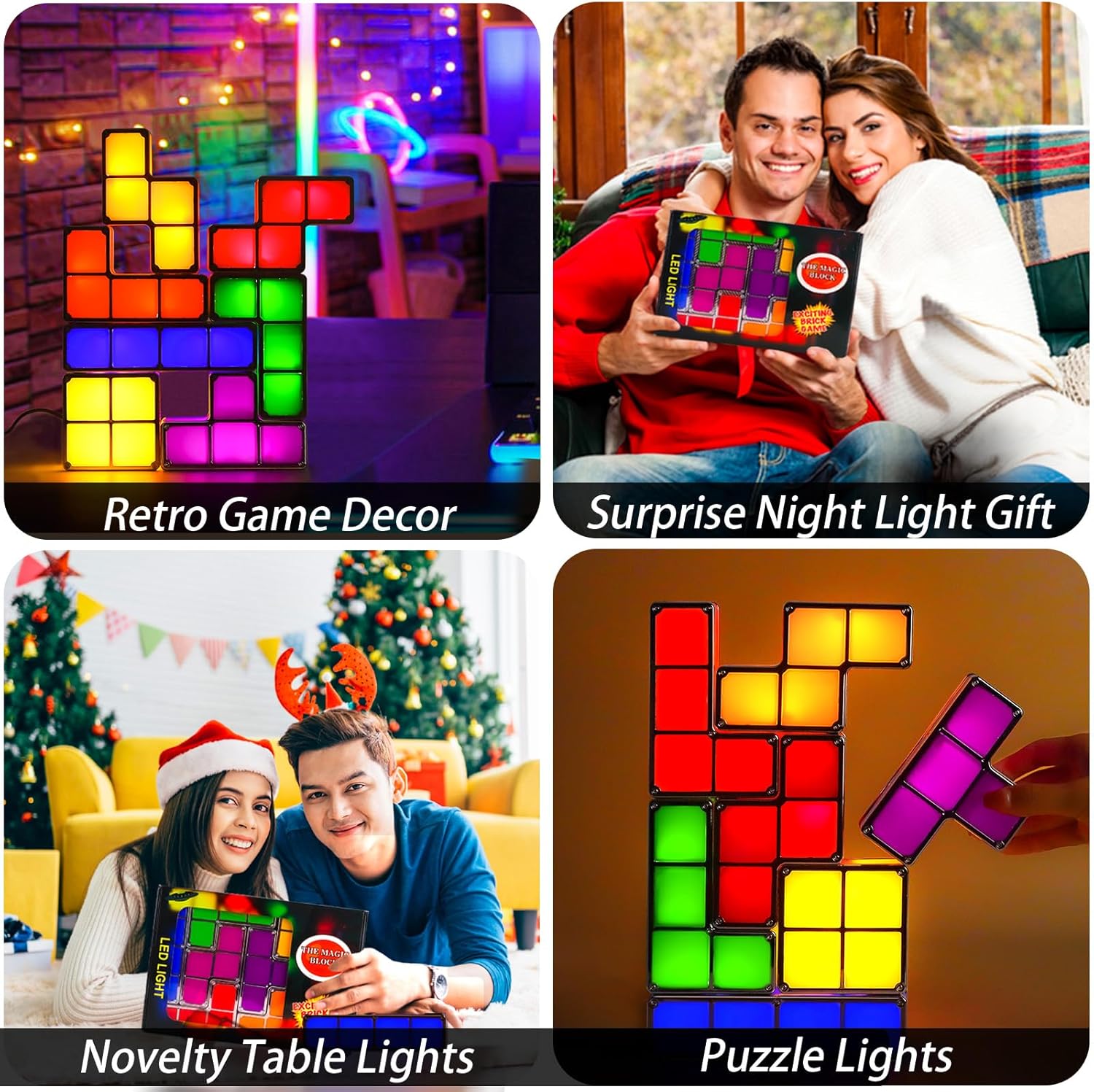Tangram Stackable Night Light, AVEKI LED 7 Colors Induction Interlocking Desk Lamp 3D DIY Magic Blocks Puzzles Toy for Bedroom Home Decor Ideal Gift for Birthday (US Plug)