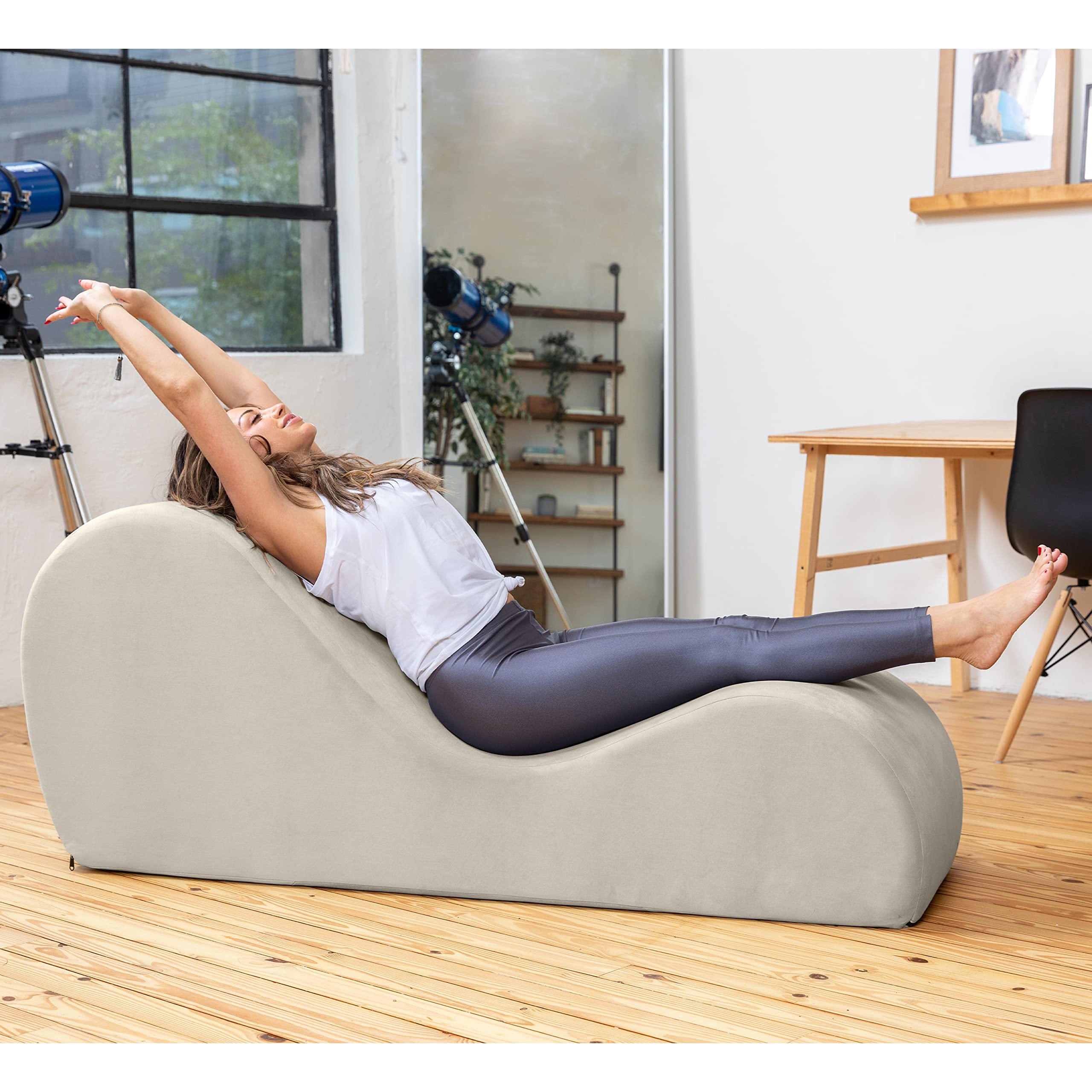 Avana Sleek Chaise Lounge for Yoga, Stretching, Relaxation-Made in The USA, 60D x 18W x 26H Inch, Ink Blue