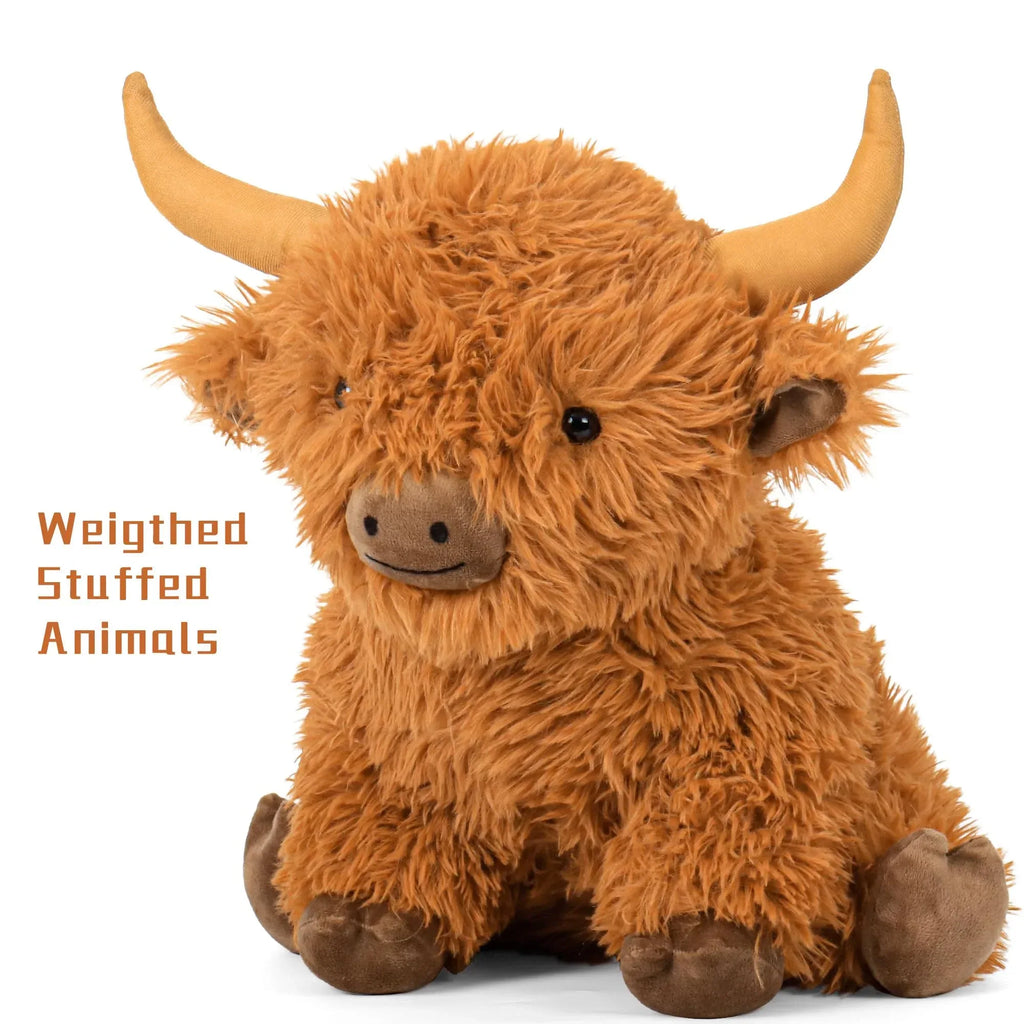 Wepop 5lbs Highland Cow Weighted Stuffed Animals, 22in Giant Highland Cow Gift Plush Toy,Adorable Stuffed Animal for Kids and Adults Highland Cattle Plushie Pillow Decor - Unique Gift Market