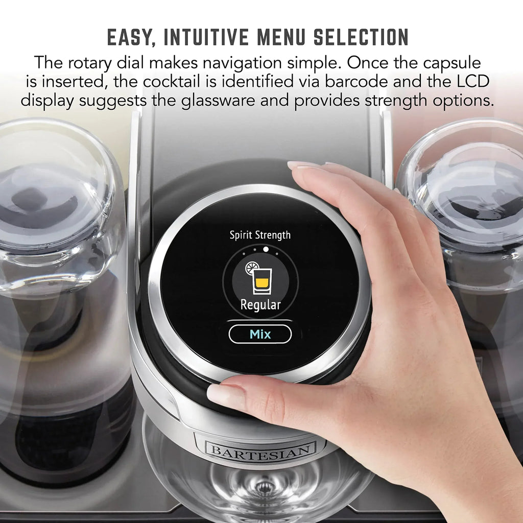 Bartesian Professional Cocktail Machine and Margarita Maker - High Capacity Bar Cocktail Mixer with 5 Premium Glass Bottles for Parties and Entertaining - Push-Button Technology and Easy Clean Design - Unique Gift Market