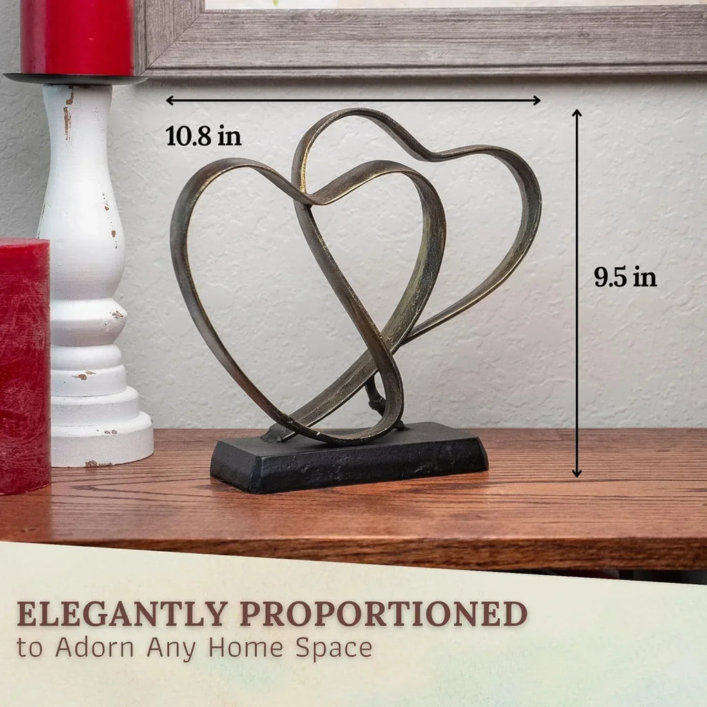 Wedding Anniversary Couples Gift - Two Hearts and Cross Iron Sculpture, Heart Decoration Gift for Her and Him, 1st to 50th or 60th Anniversary, Includes Present Box and Poem Card - Unique Gift Market