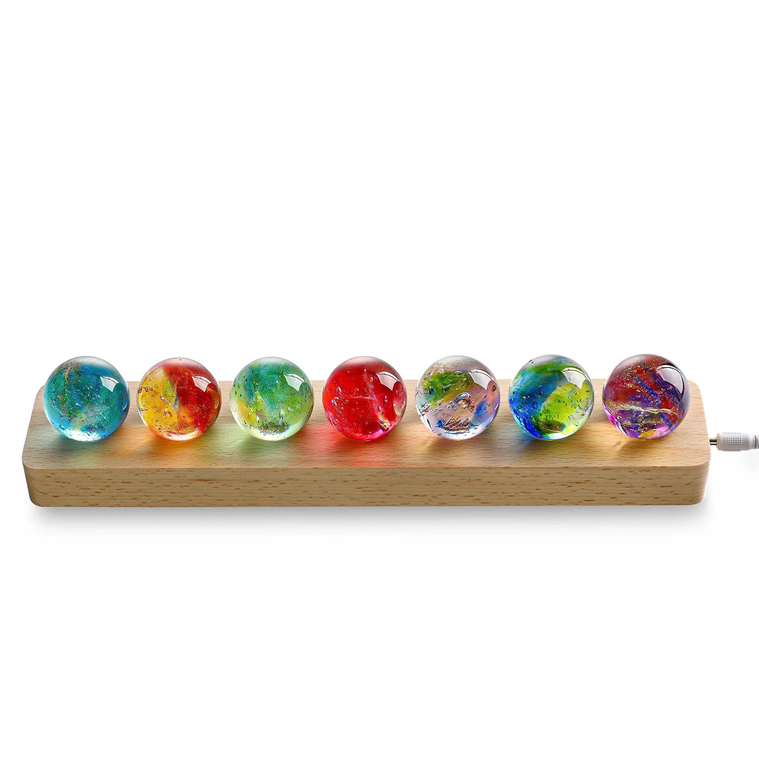 7 Chakra Natural Healing Spheres with LED Wooden Stand 40mm Crystal Quartz Stones for Meditation Positive Energy Night Light Decoration - Unique Gift Market