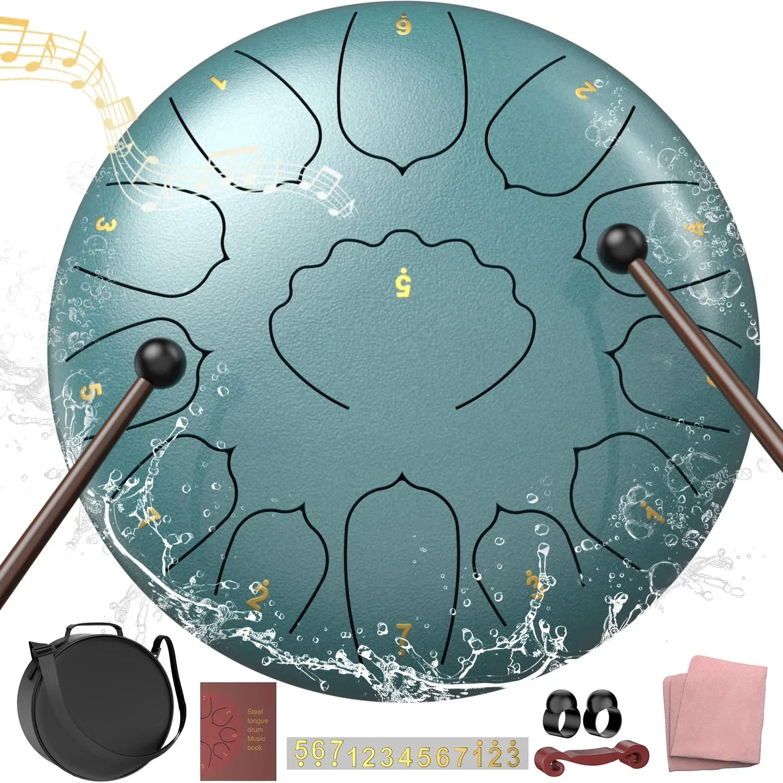 Rain Drum for Outside Garden, 6 Inches 8 Notes Steel Tongue Chakra Drums, Waterproof Meditation Rain Chime, Musical Instruments for Adult Gift with Bag, Music Book, Drum Mallets (Green) - Unique Gift Market