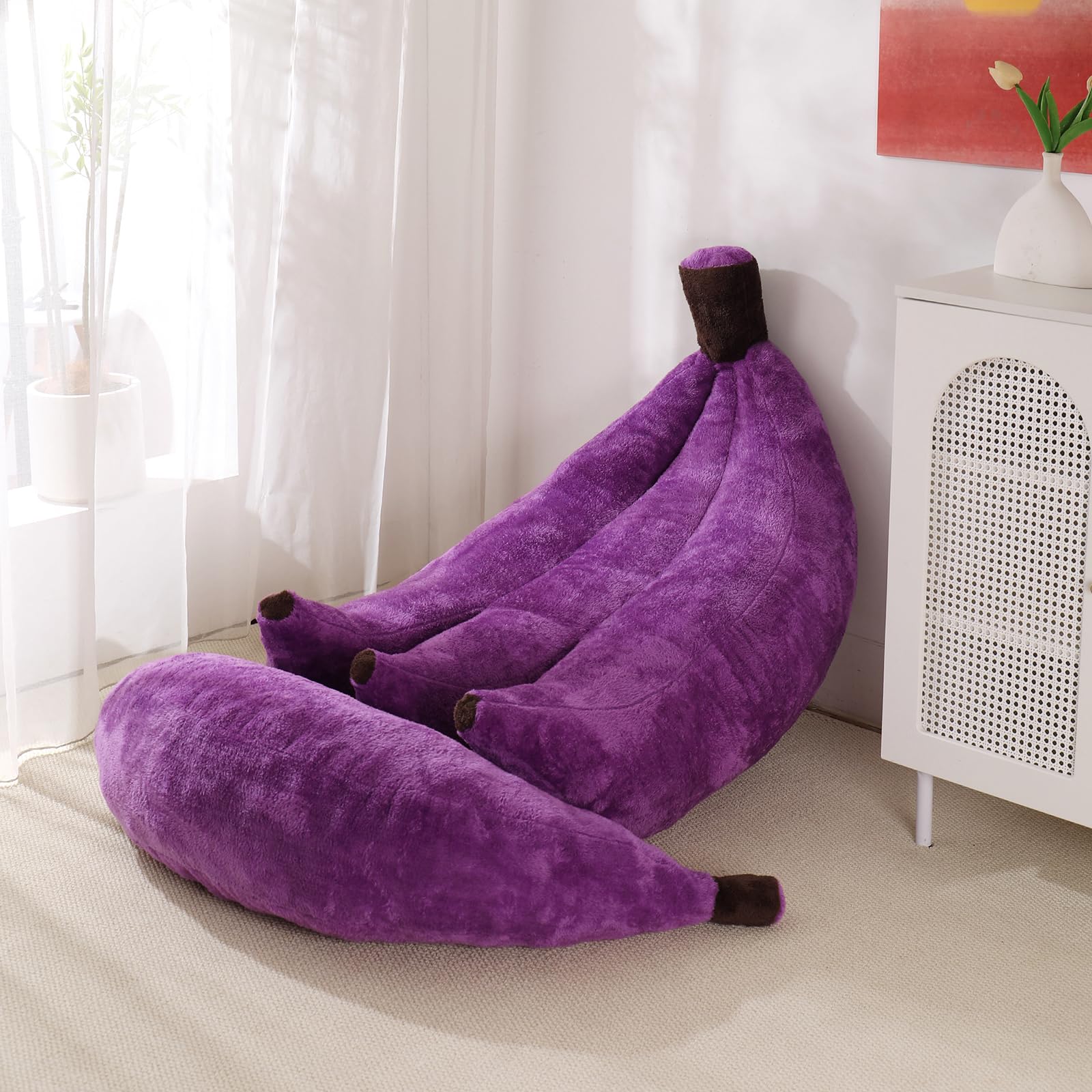 Banana Bean Bag Chair with Ottoman, Floor Sofa Bed with Footrest, Comfy Convertible Lounger for Teens & Adults, Plush Couch for Bedroom, Living Room or Dorm, M-Yellow