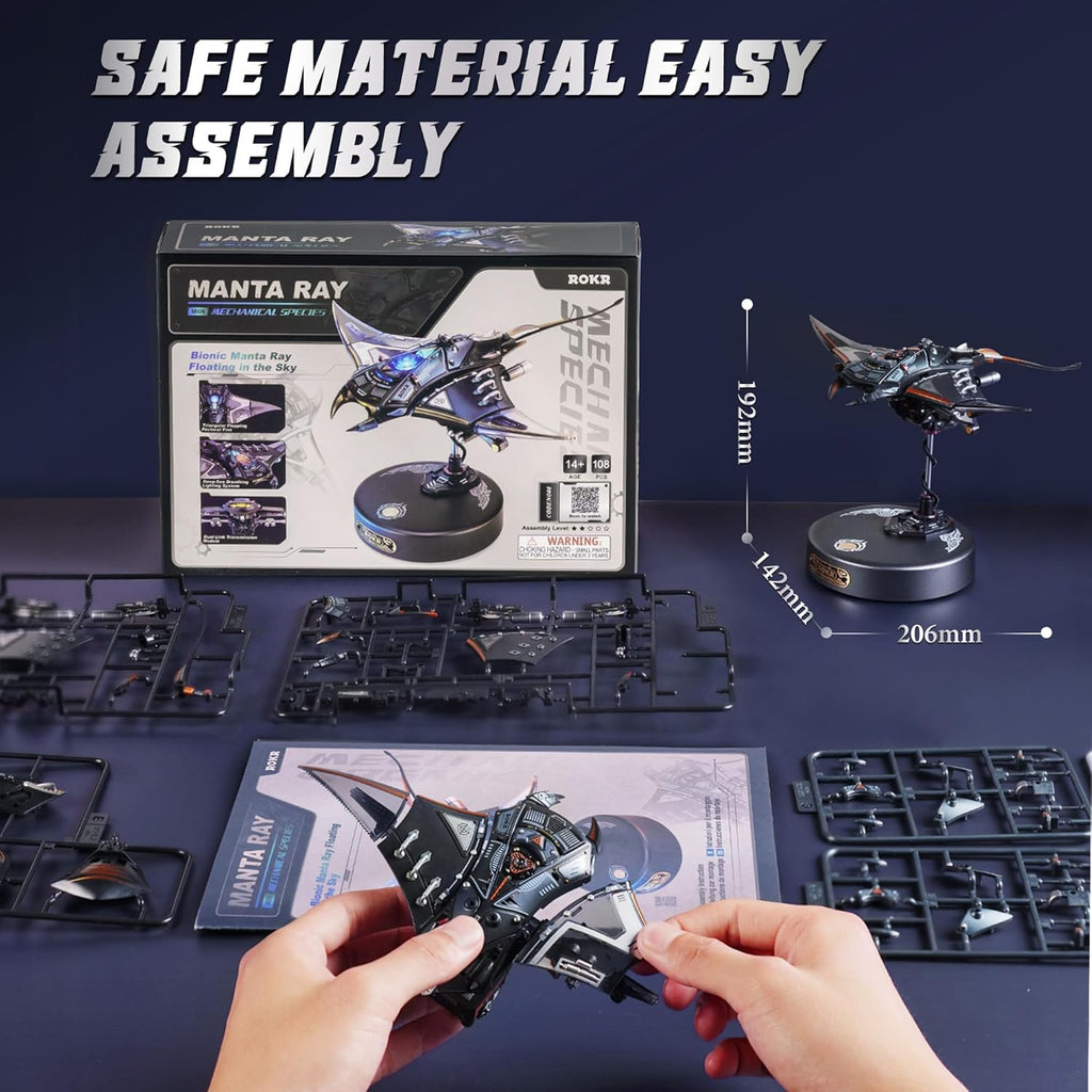 ROKR 3D Metal Puzzles for Adults, Manta Ray Mechanical, 3D Metal Model Kits for Adults to Build, Unique Electric Mechanical Toy