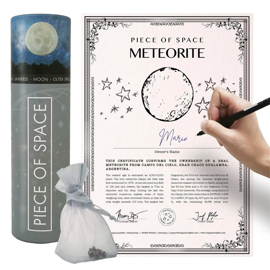 happylandgifts® Romantic Gift Set | Shooting Star | Unusual Gift | Real Meteorite in Red Heart Box | Tea Light | Rose Petals | Certificate Roll | Meteor Gifts - Unique Gift Market