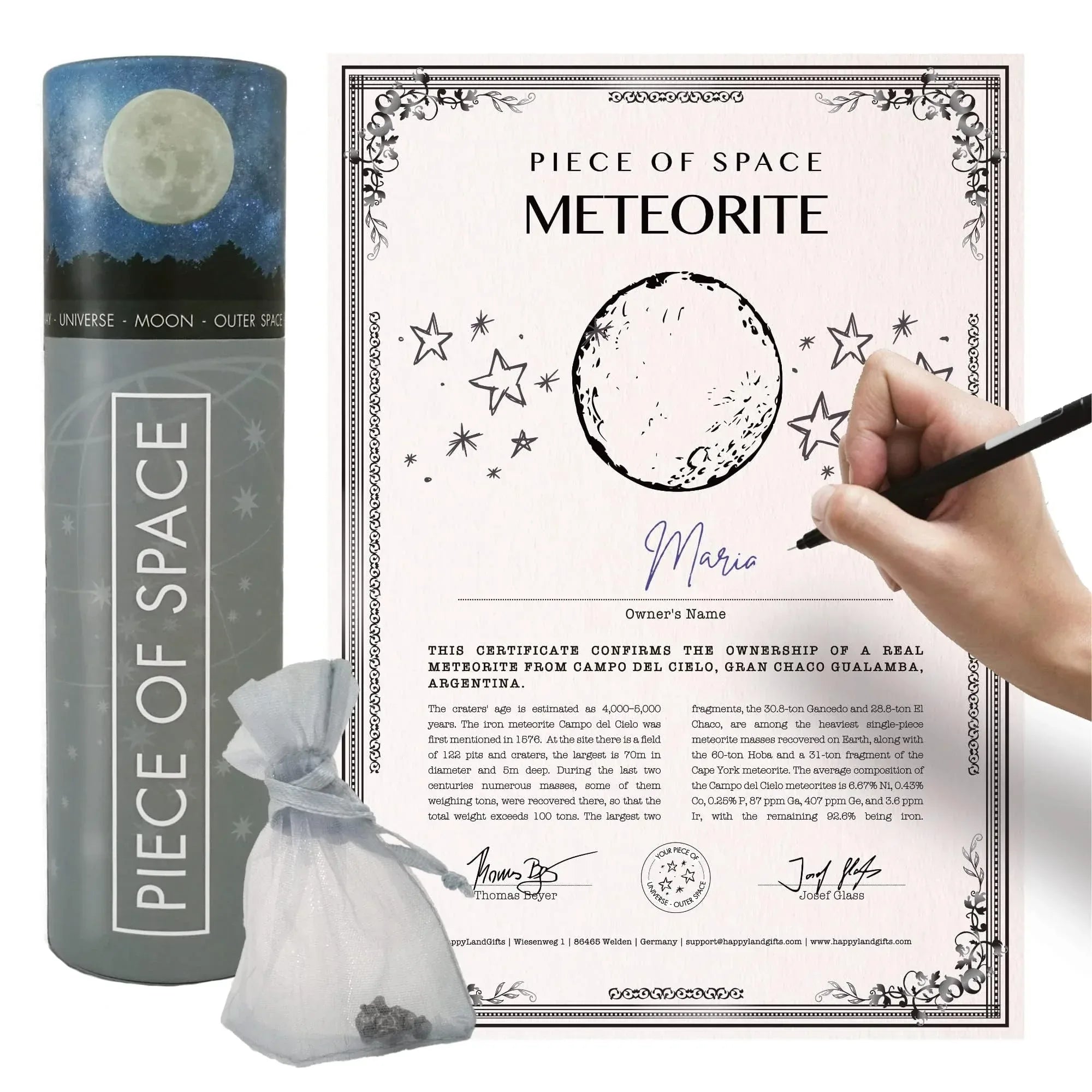 happylandgifts® Romantic Gift Set | Shooting Star | Unusual Gift | Real Meteorite in Red Heart Box | Tea Light | Rose Petals | Certificate Roll | Meteor Gifts - Unique Gift Market
