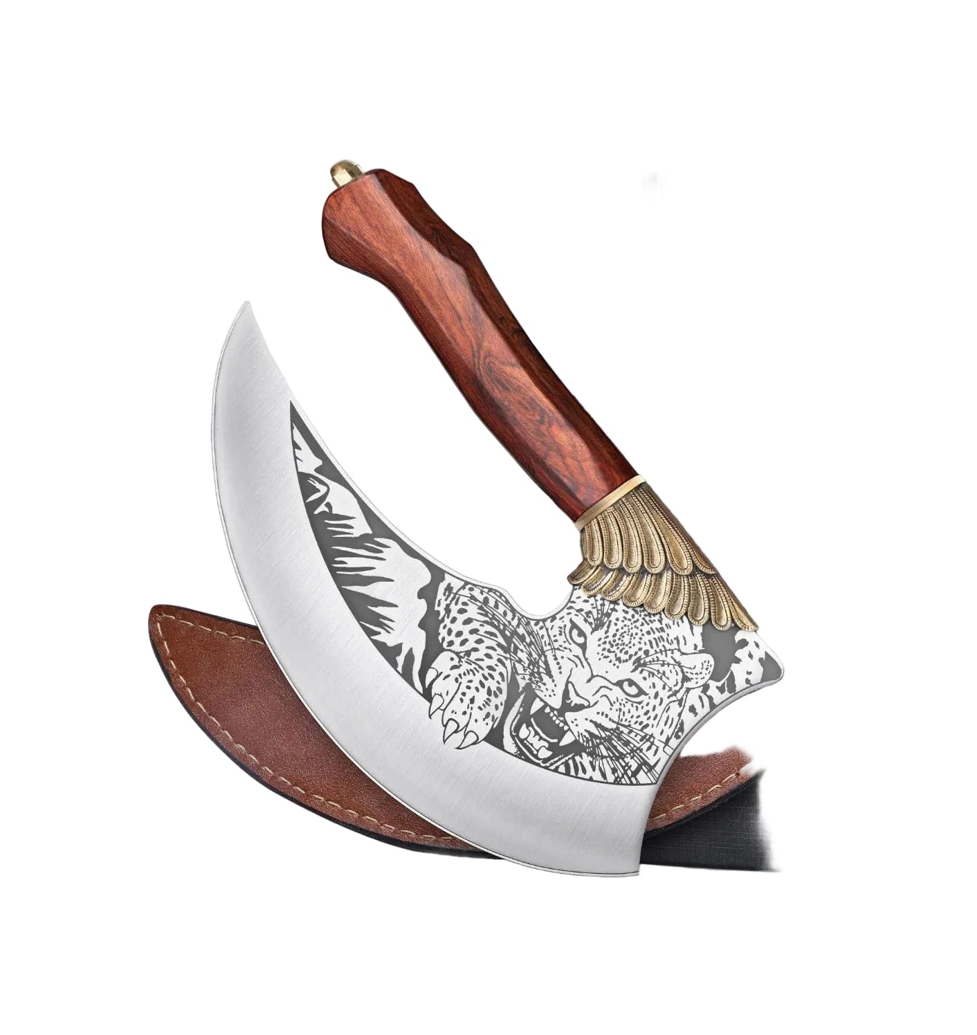 TIVOLI Ulu Knife 9-inch Pizza Cutter Axe, Viking Butcher Cleaver Knife, German 1.4116 Super Steel Rose Wooden Handle with Sheath & Box, Mincing Meat Vegetable Rocking Knives Birthday Gift Men Women - Unique Gift Market