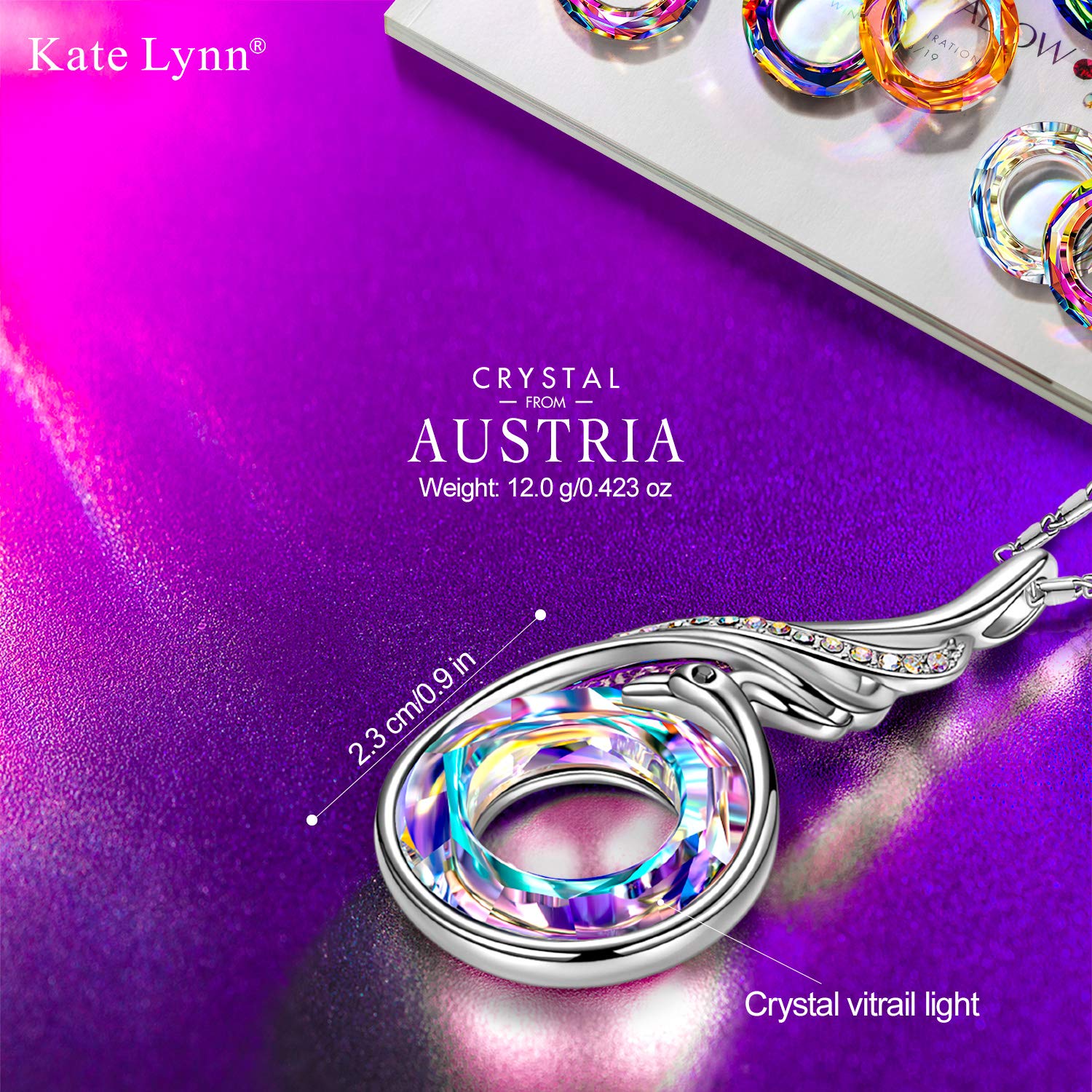 Kate Lynn "Rise From the Ashes Phoenix Necklace Made with Crystals from Austria, 18"+2" Necklace, Packaged with Jewelry Box, Birthday Gift for Women, Symbol of Luck and Renewal