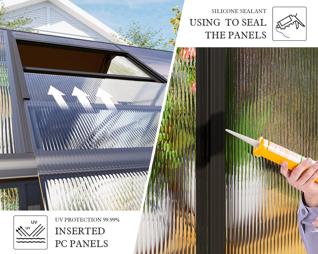 AMERLIFE 8x12x7FT Polycarbonate Greenhouse, Walk in Greenhouse with Quick-Connect System, Green House with 4 Vent Windows and Swing Lockable Door, Greenhouses for Outdoors, Sunroom Black