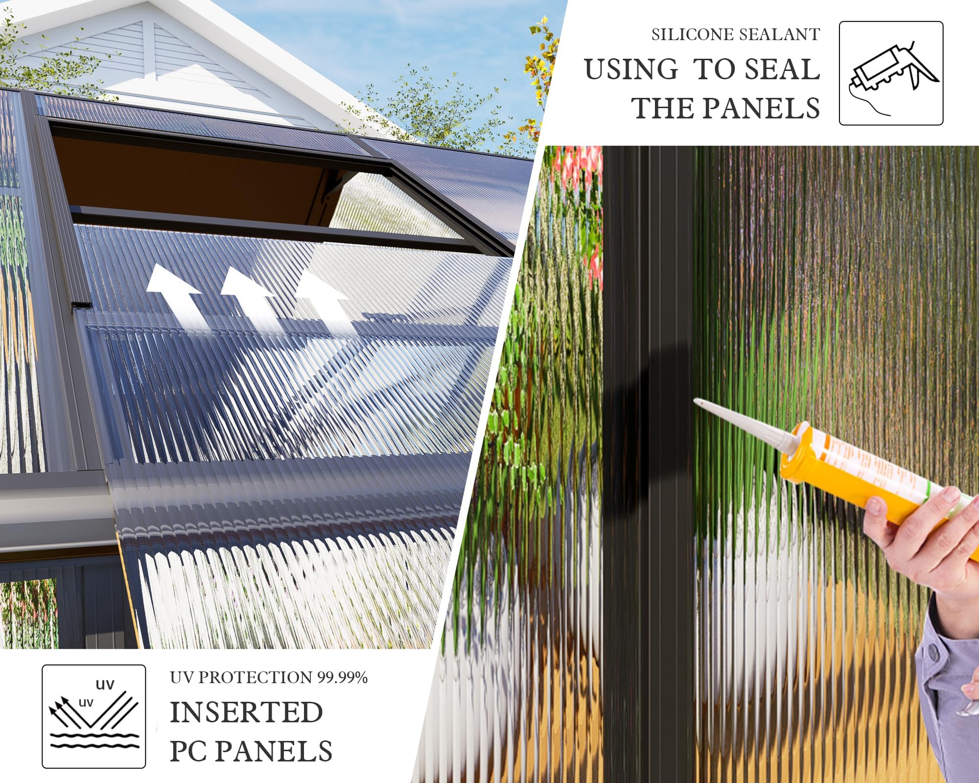 AMERLIFE 8x12x7FT Polycarbonate Greenhouse, Walk in Greenhouse with Quick-Connect System, Green House with 4 Vent Windows and Swing Lockable Door, Greenhouses for Outdoors, Sunroom Black