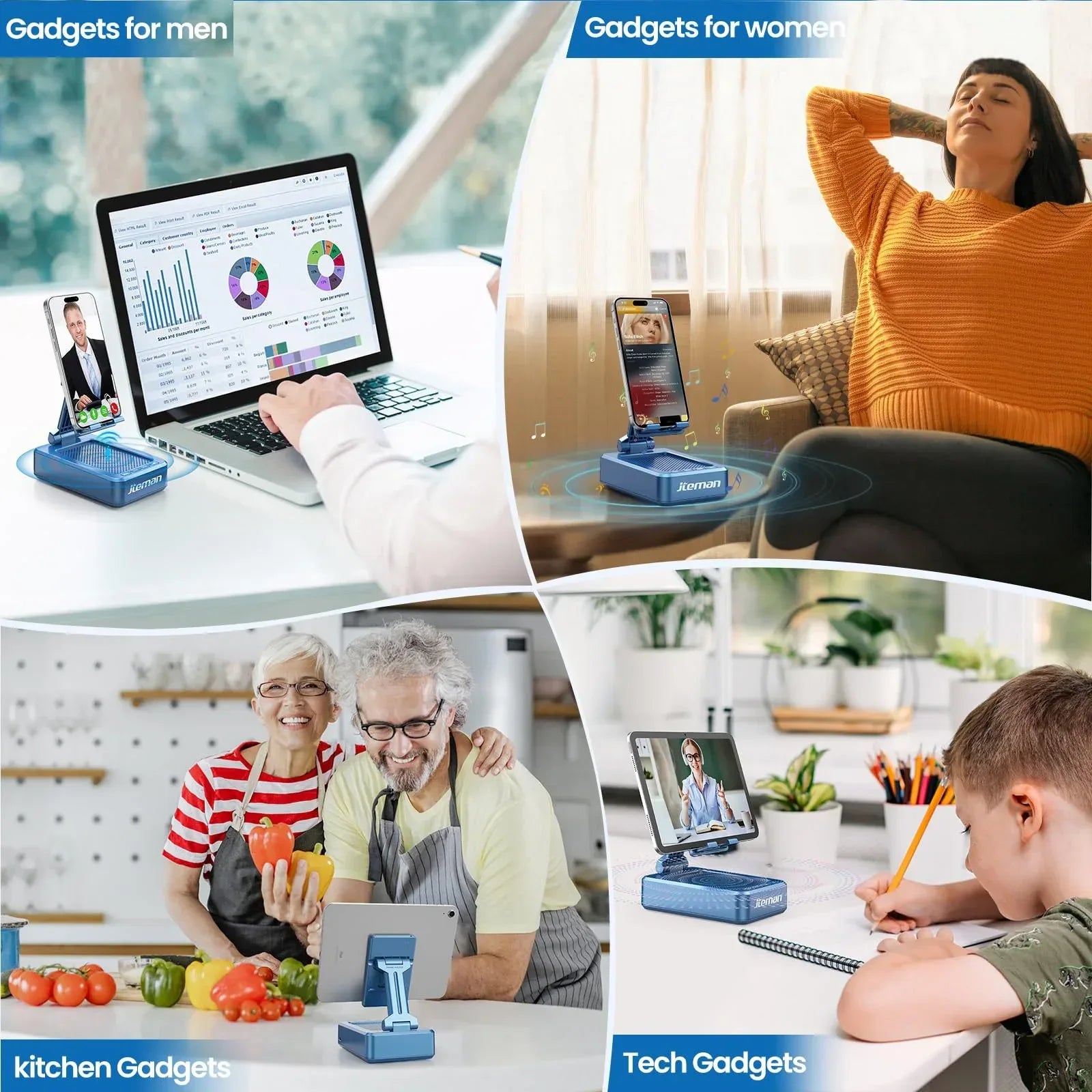 Cell Phone Stand with Wireless Bluetooth Speaker and Anti-Slip Base HD Surround Sound Perfect for Home and Outdoors with Bluetooth Speaker for Desk Compatible with iPhone/ipad/Samsung Galaxy - Unique Gift Market