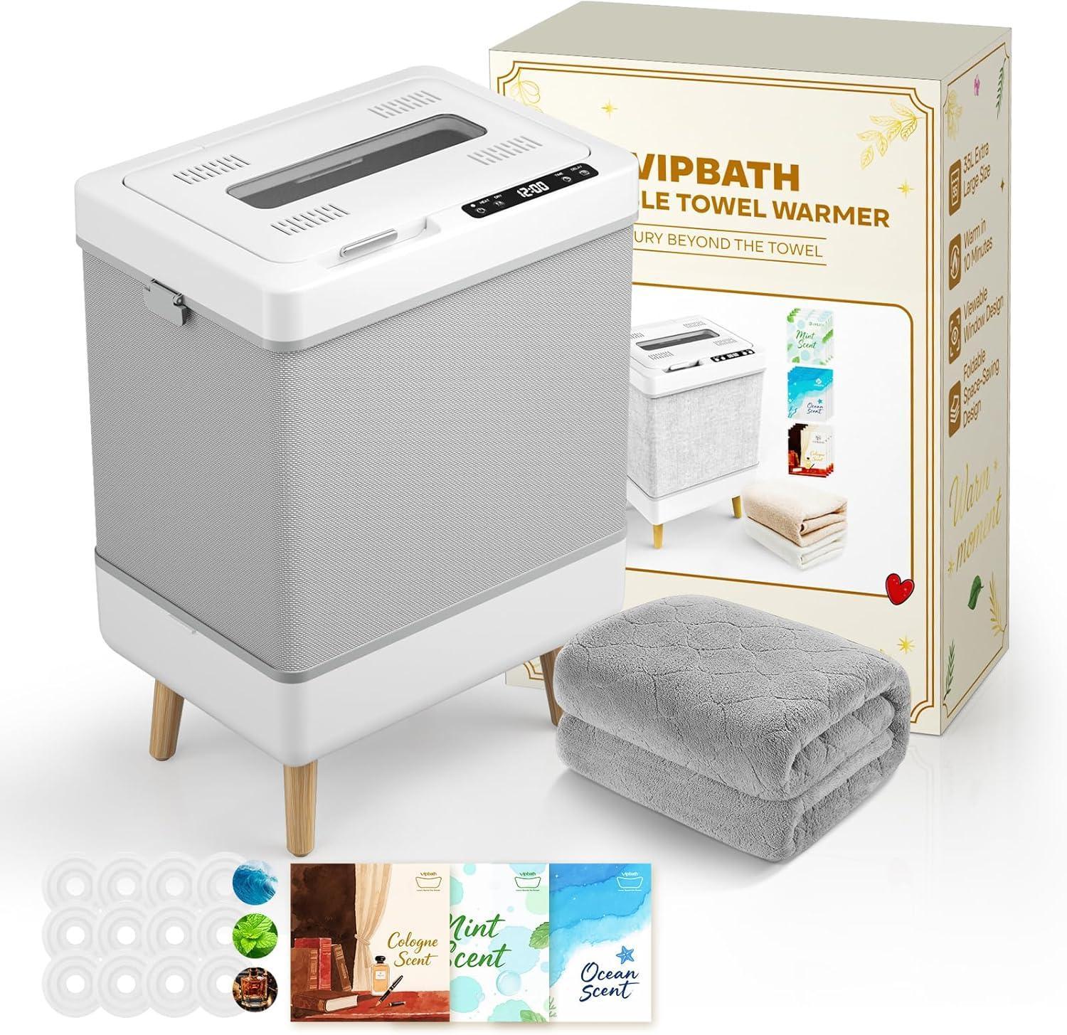 35L Towel Warmer Gift Set – Family-Sized Foldable Design with Window, Dual Safety Shut-Off for Overheat & Tip-Over, 12 Aroma Discs – A Spa-Like Luxury for Home & Loved Ones - Unique Gift Market