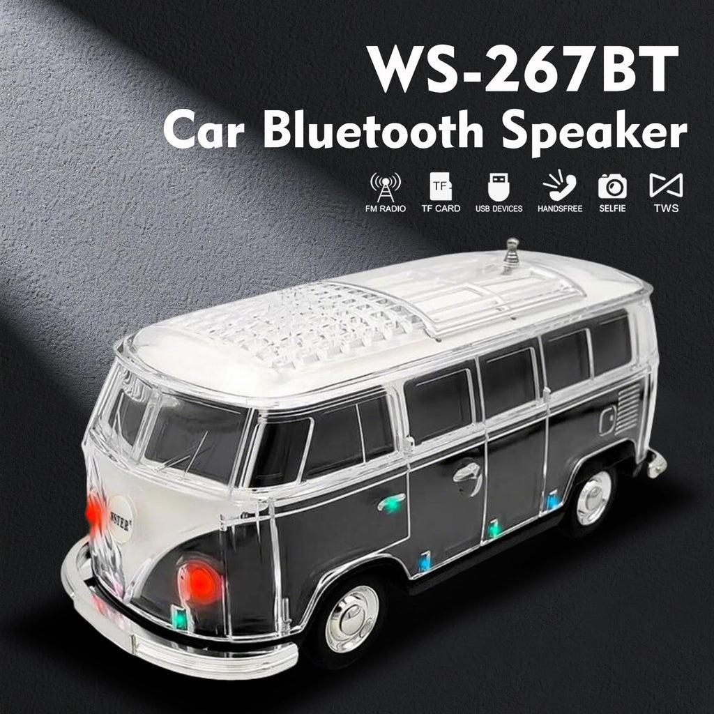 Mini Bus Bluetooth Speaker with Microphone, Portable Speaker Bluetooth, Small Speakers Bluetooth Wireless, LED Light, USB/TF, Car Design, Gift for Men, Men Birthday Gift Ideas (Green)