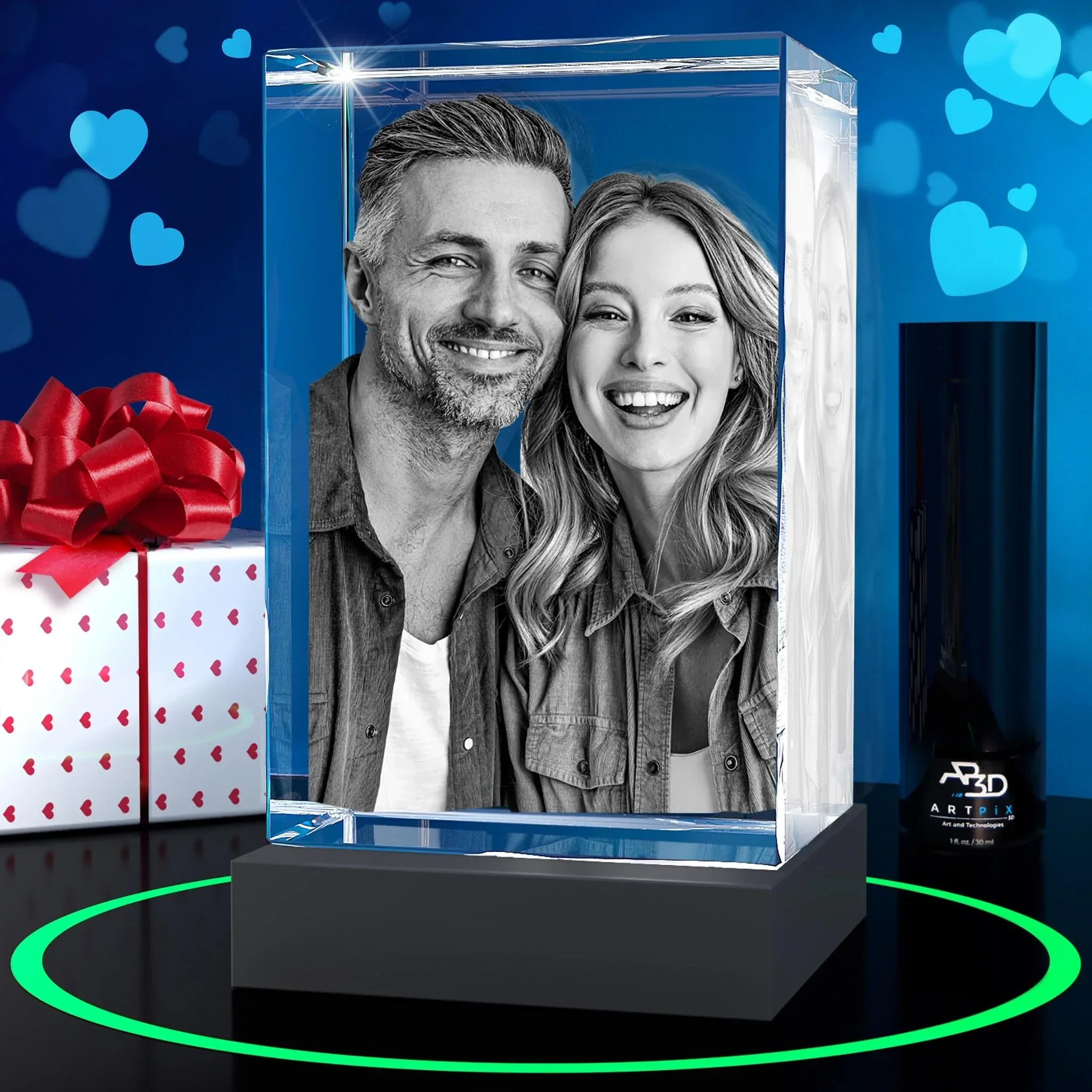 ArtPix 3D Crystal Photo, Valentines Day Personalized Gifts for Women, Wife, Men, Her, Him, Great V-Day Custom Gift With Your Own Photo, Customized Glass 3D Laser Etched Picture Wedding - Unique Gift Market