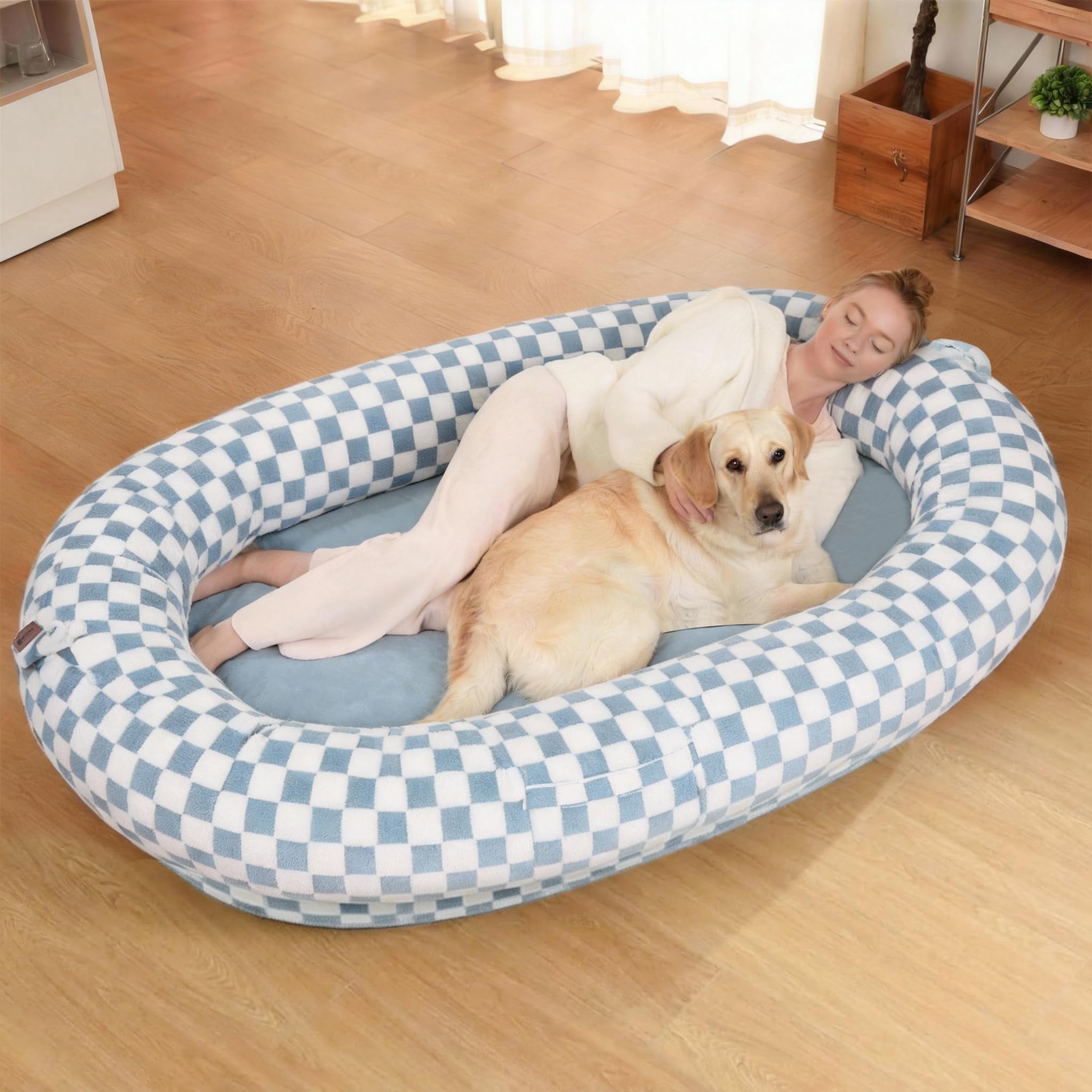Giant Human Dog Bed for Adults and Pets, 74"x50"x12" Durable Memory Foam for Full-Body Comfort, Waterproof & Machine Washable Cover, Family Shared Lounger for Any Room, Grey