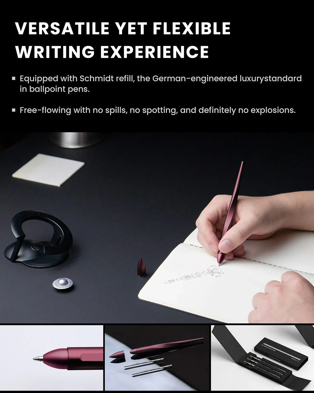 novium Hoverpen Interstellar, Mars Magma, Ballpoint Pen, Unisex, 23.5 Degree Angle, Schmidt Ballpoint Cartridges, Smooth Writing, No Spills, No Spotting, No Explosions - Unique Gift Market
