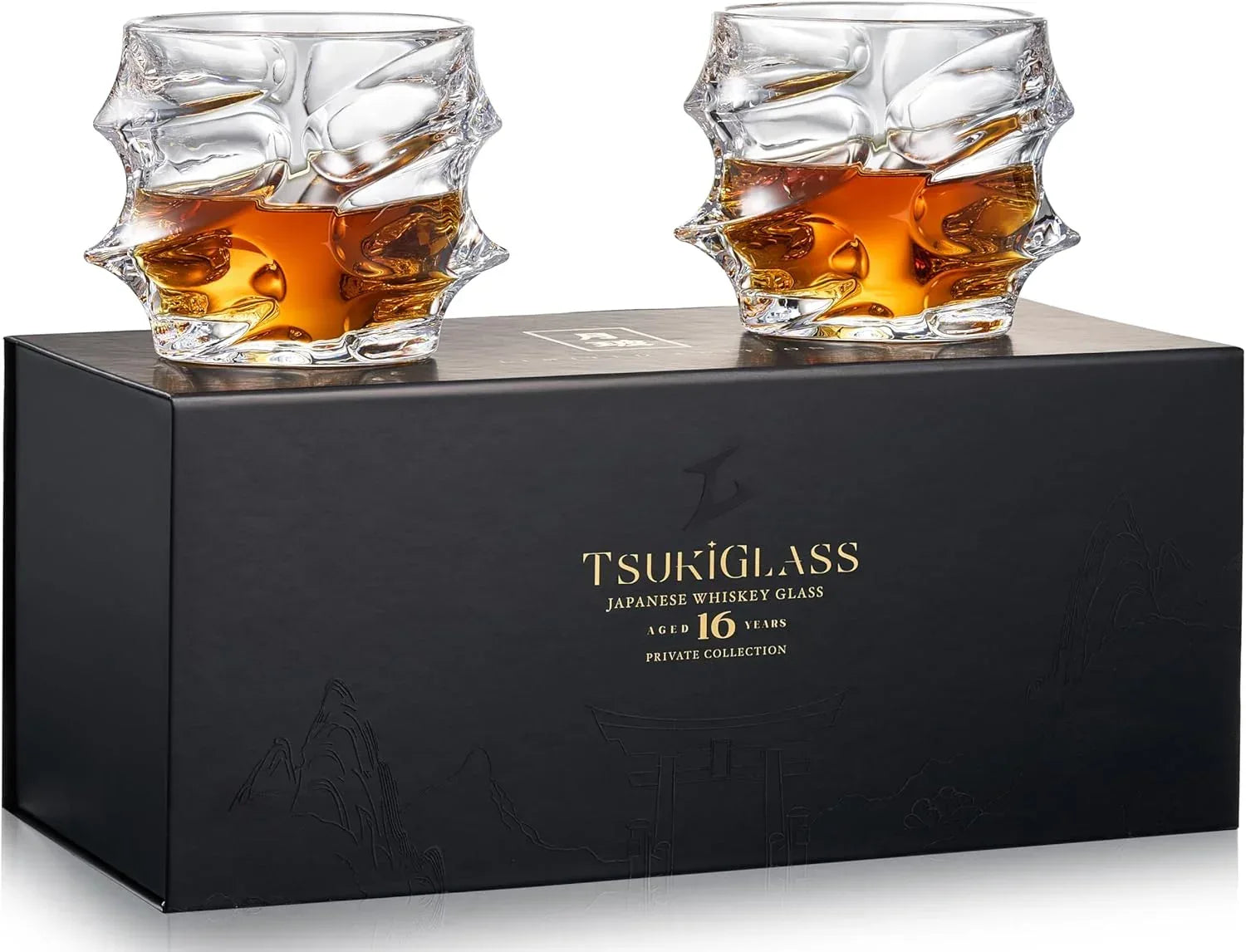 TSUKIGLASS® Storm Premium Japanese Crystal Whisky Glasses Set of 4 - Gift Ready Box, 100% Ultra Clarity Lead-Free Crystal, 10oz Tumblers for Bourbon, Scotch & Cocktails, Luxury Gift for Men - Unique Gift Market