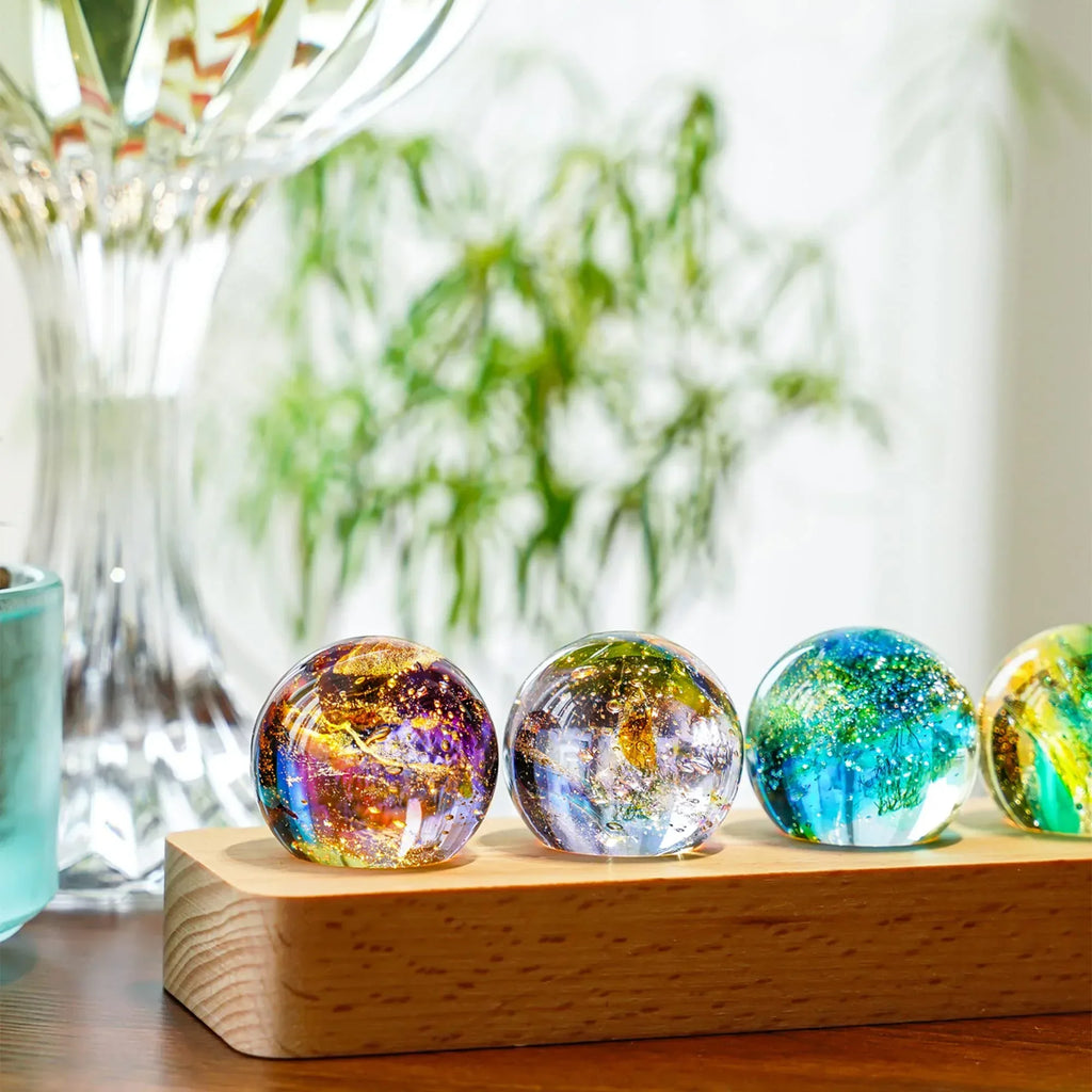7 Chakra Natural Healing Spheres with LED Wooden Stand 40mm Crystal Quartz Stones for Meditation Positive Energy Night Light Decoration - Unique Gift Market