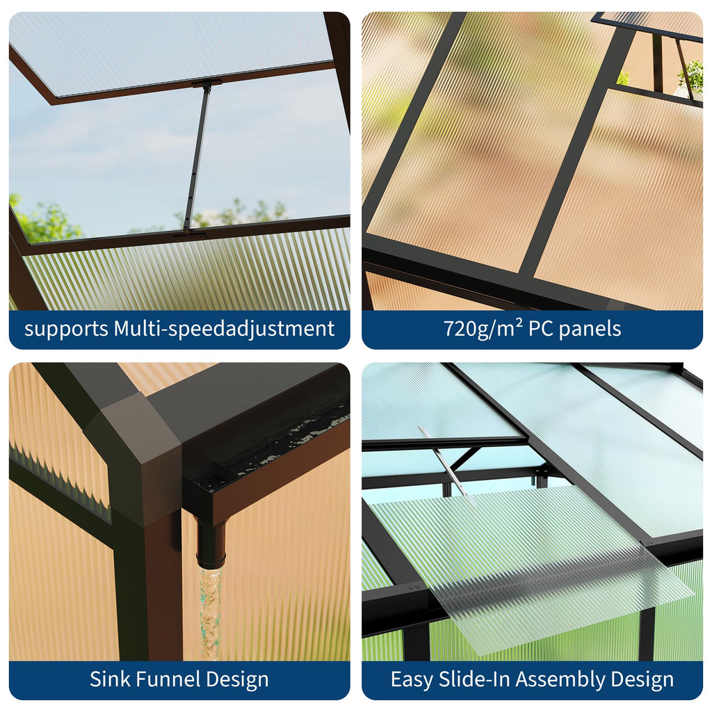 8×10 FT Greenhouse, Large Walk in Greenhouses for Outdoors and Garden Planting, Polycarbonate Greenhouse with Enhanced Aluminum Frame, Green Houses with Quick Setup Structure and Roof Vent, Green