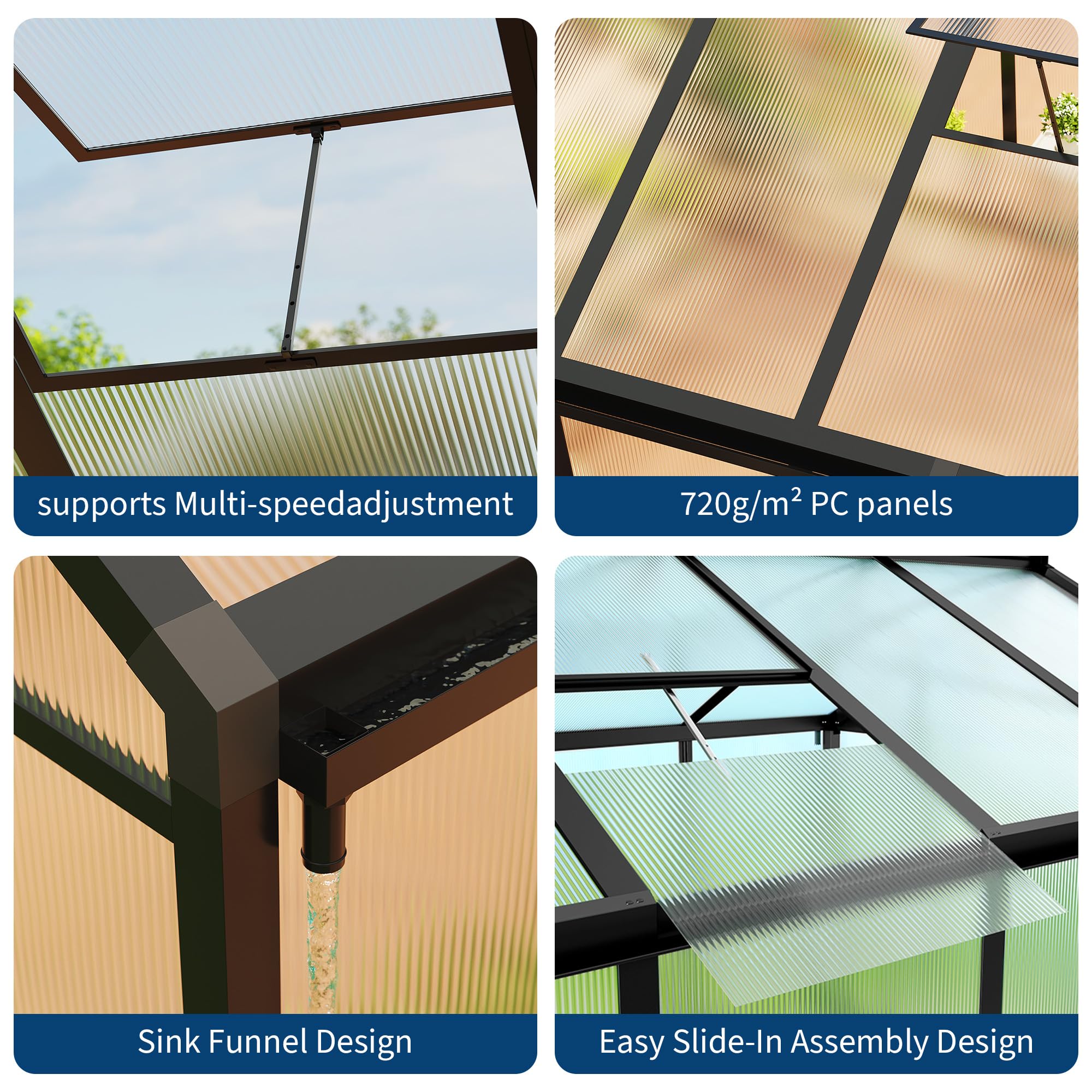 8×10 FT Greenhouse, Large Walk in Greenhouses for Outdoors and Garden Planting, Polycarbonate Greenhouse with Enhanced Aluminum Frame, Green Houses with Quick Setup Structure and Roof Vent, Green