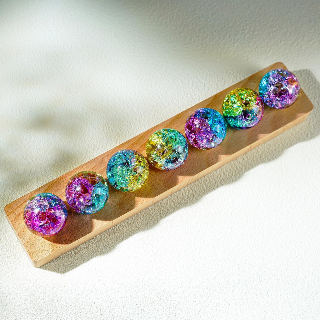 7 Chakra Natural Healing Spheres with LED Wooden Stand 40mm Crystal Quartz Stones for Meditation Positive Energy Night Light Decoration - Unique Gift Market