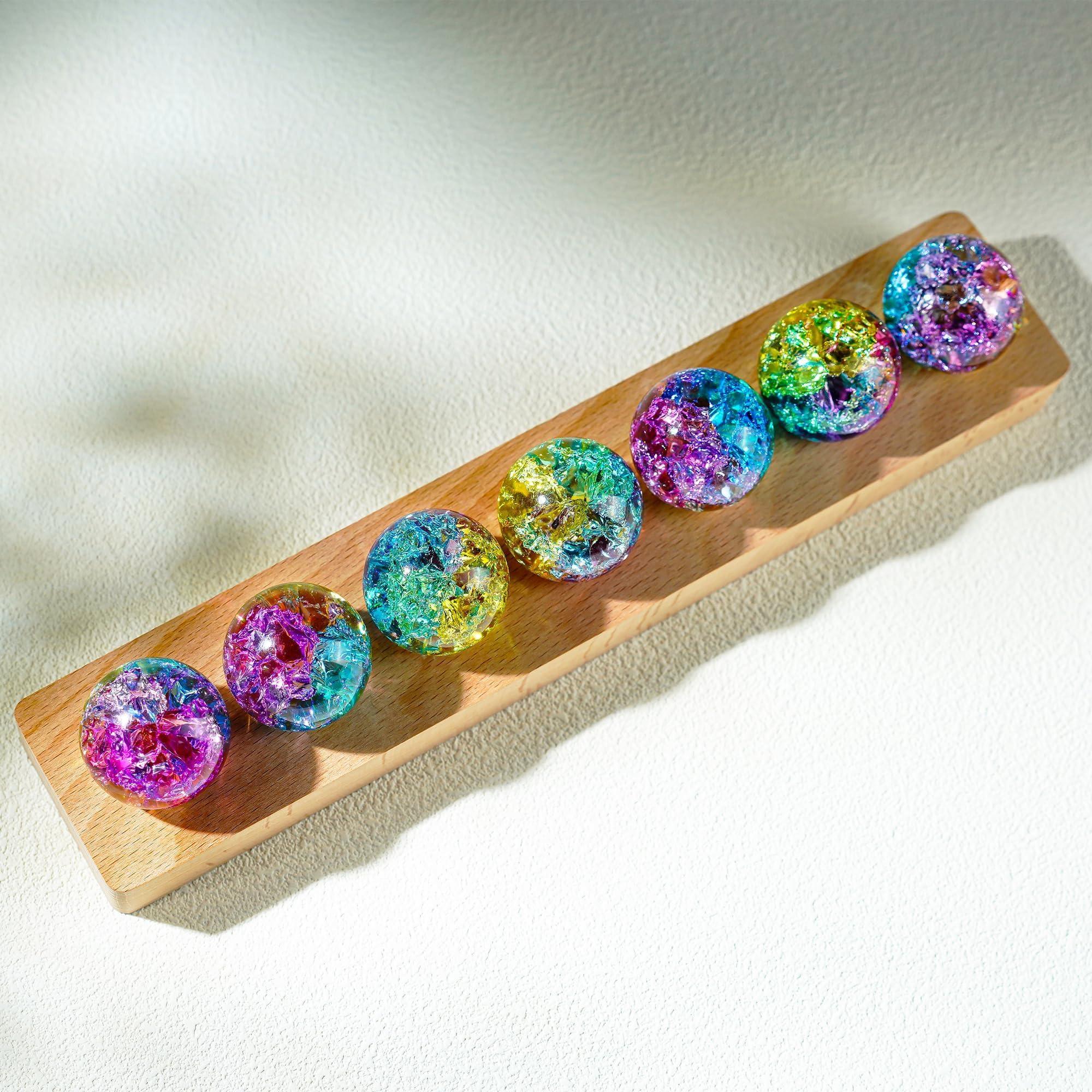 7 Chakra Natural Healing Spheres with LED Wooden Stand 40mm Crystal Quartz Stones for Meditation Positive Energy Night Light Decoration - Unique Gift Market
