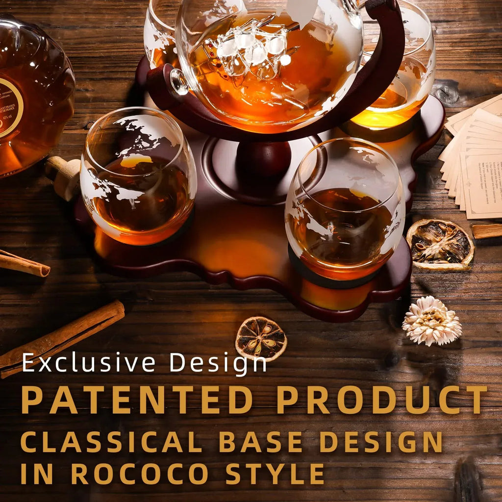 Gifts for Men Dad Husband Christmas, Whiskey Globe Decanter Set with 4 Etched Globe Glasses, Unique Anniversary Birthday Gifts for Brother Boyfriend, Cool Stocking Stuffers Bourbon Whikey Gifts - Unique Gift Market