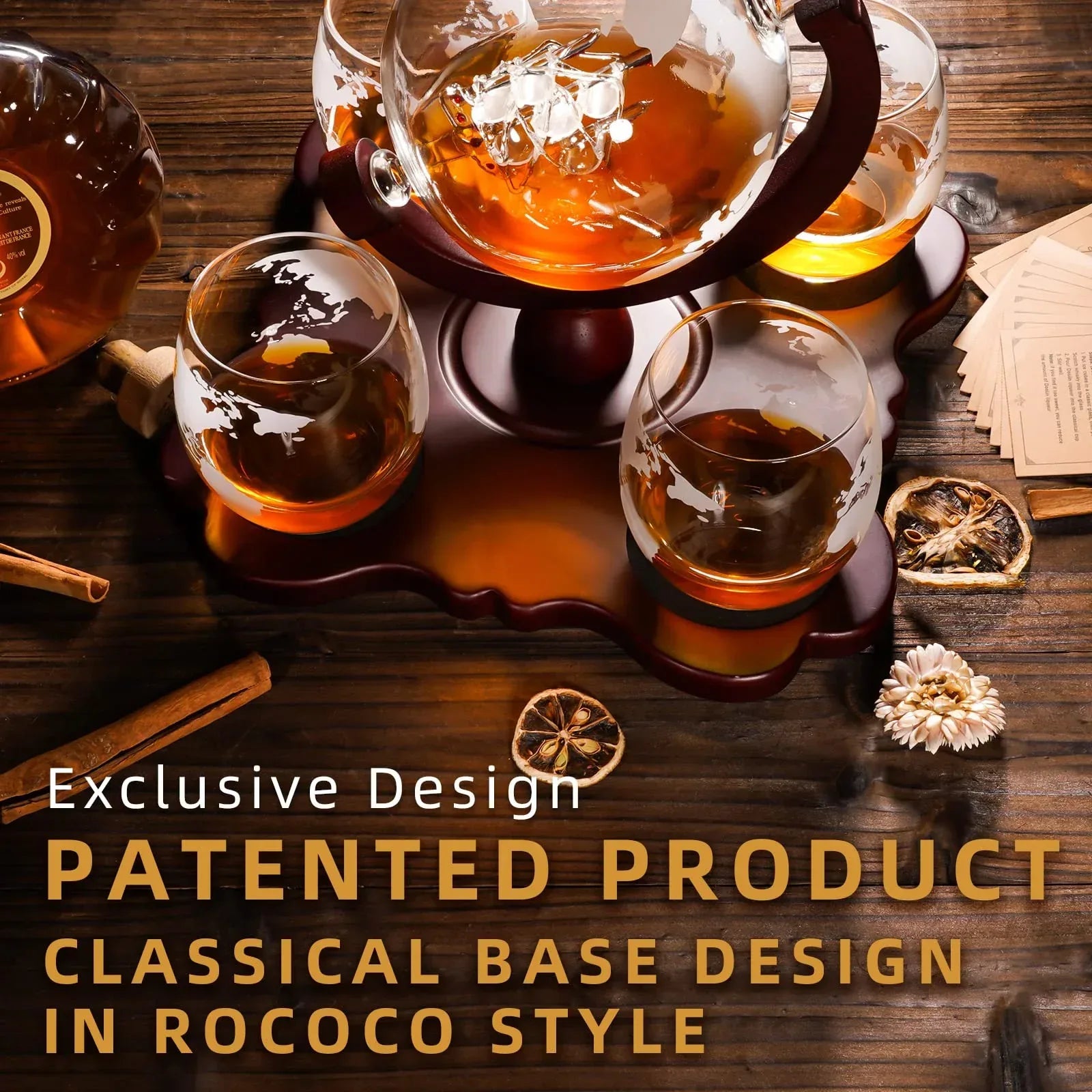 Gifts for Men Dad Husband Christmas, Whiskey Globe Decanter Set with 4 Etched Globe Glasses, Unique Anniversary Birthday Gifts for Brother Boyfriend, Cool Stocking Stuffers Bourbon Whikey Gifts - Unique Gift Market