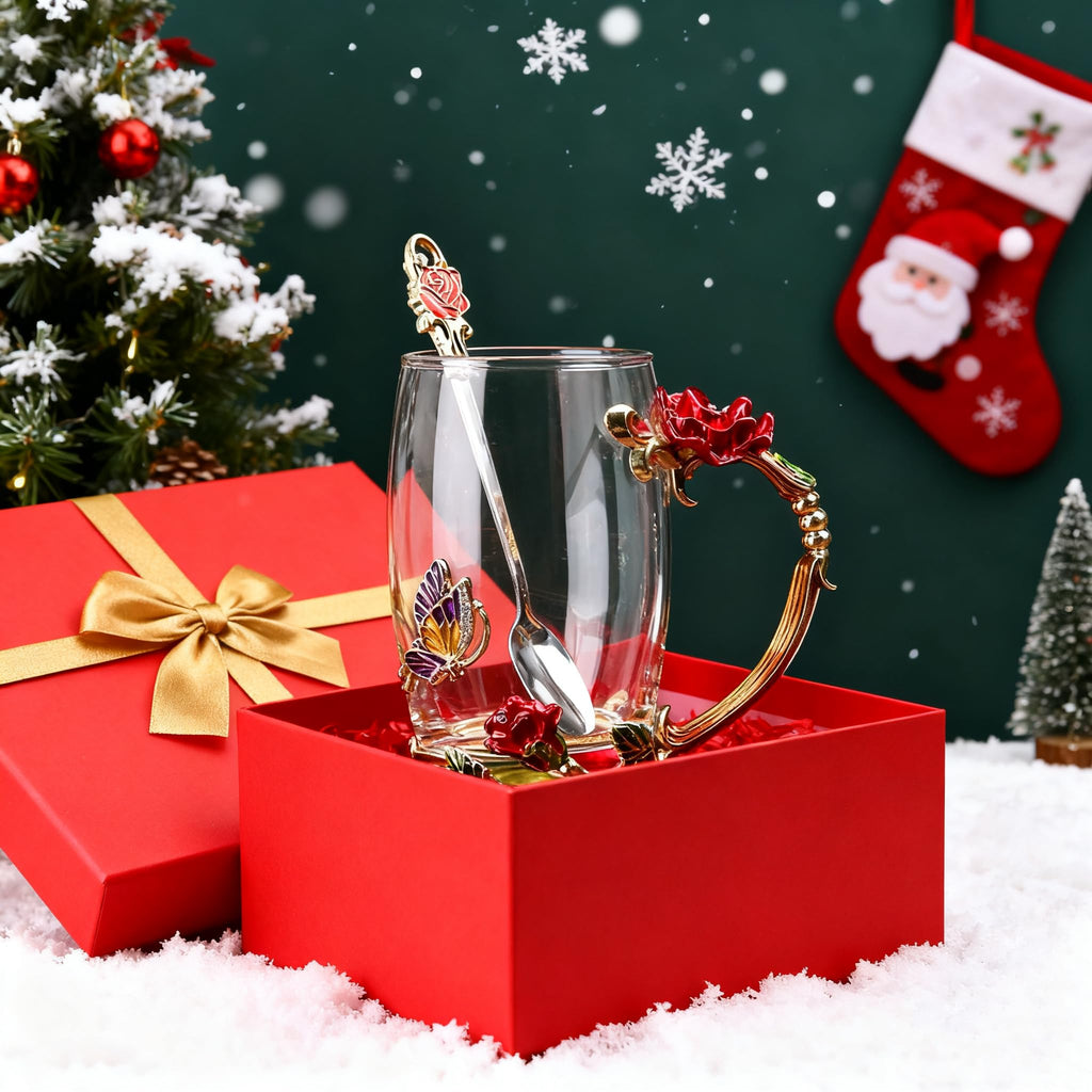 Best Gifts For Women Mom Blue Glass Coffee Tea Mug Unique Birthday Christmas Gift For Women Who Have Everything, Gift For Her Tea Cup with Spoon Sets (Blue-Tal)