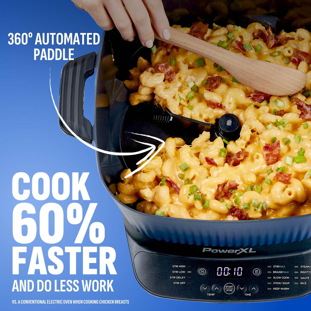 STIRMAX PLUS 7.5 Quart Digital Multi-Cooker with Automatic Paddle to Stir and Shred, 9 in 1 programmable presets to Sauté, Sear, and Brown Food Before Simmering – Accessories & Cookbook Included
