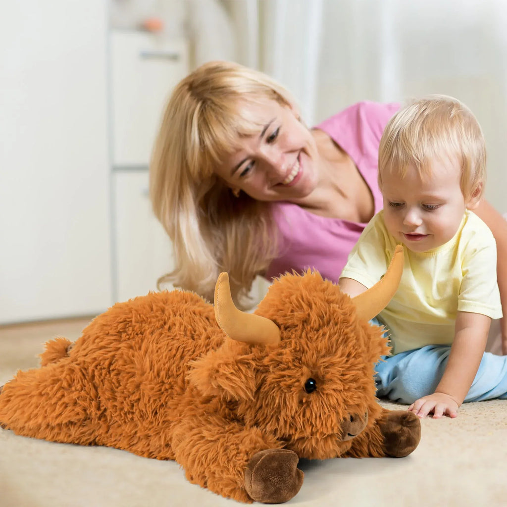 Wepop 5lbs Highland Cow Weighted Stuffed Animals, 22in Giant Highland Cow Gift Plush Toy,Adorable Stuffed Animal for Kids and Adults Highland Cattle Plushie Pillow Decor - Unique Gift Market