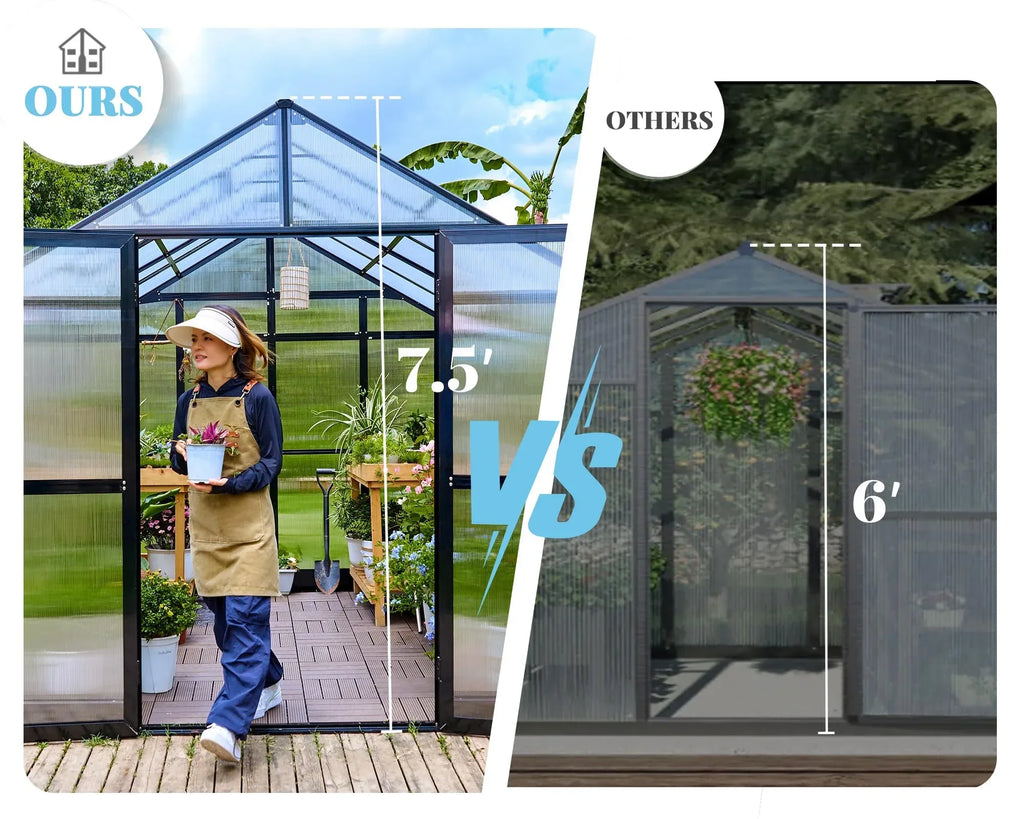 Jocisland 8x12x7.5 FT Greenhouse - Outdoor Aluminum Polycarbonate Greenhouse with Ventilation and Rain Gutter, 4 Swing Doors with Hook, Walk in Greenhouse for Outdoors Backyard Garden, Black - Unique Gift Market