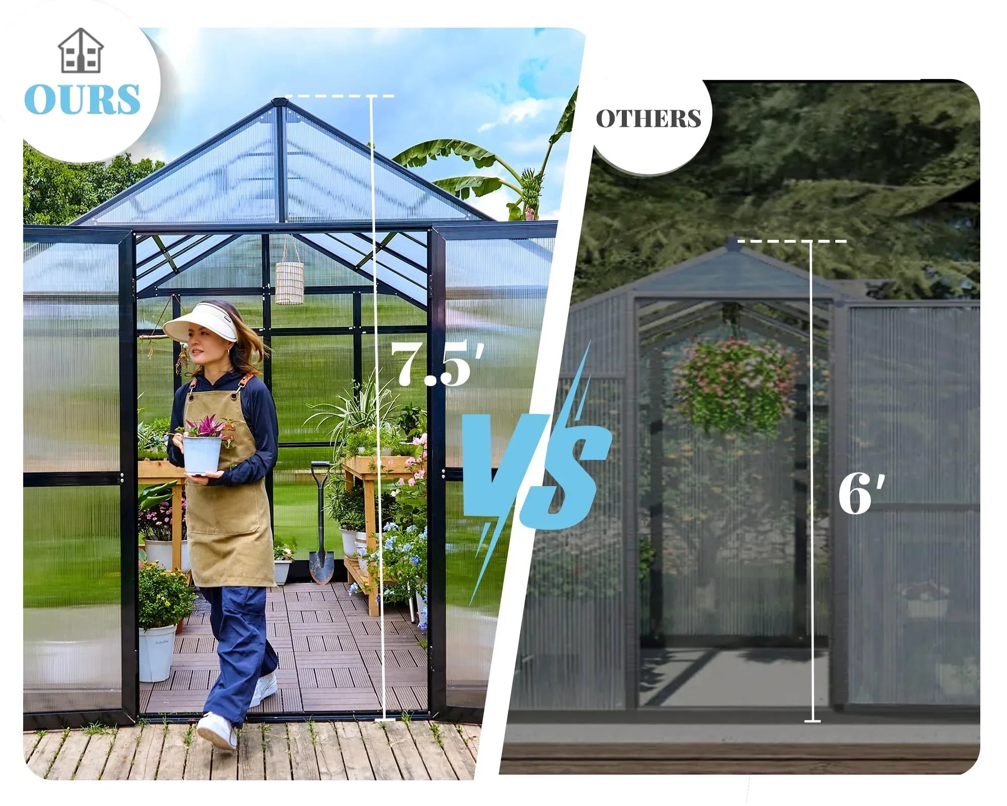 Jocisland 8x12x7.5 FT Greenhouse - Outdoor Aluminum Polycarbonate Greenhouse with Ventilation and Rain Gutter, 4 Swing Doors with Hook, Walk in Greenhouse for Outdoors Backyard Garden, Black - Unique Gift Market