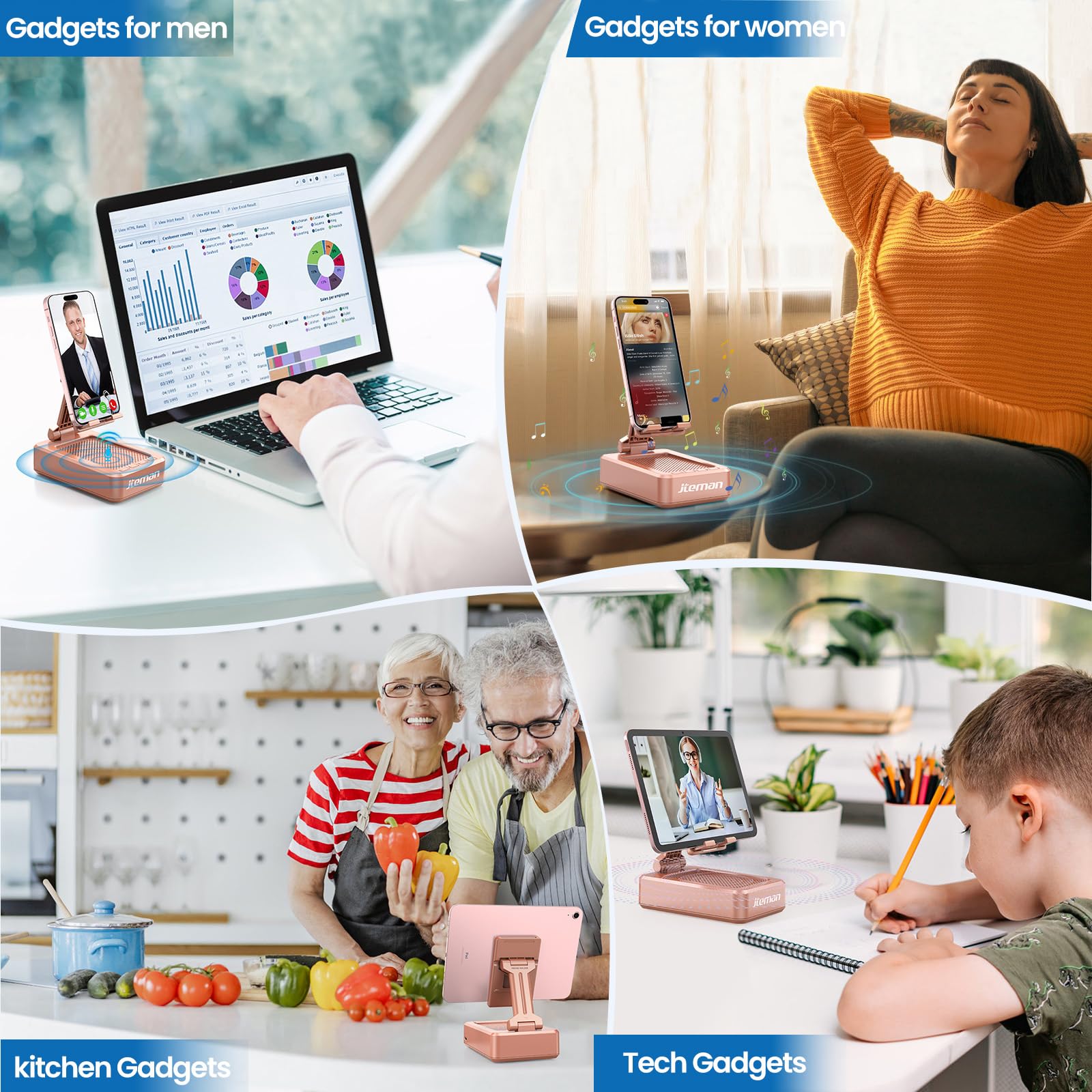 Cell Phone Stand with Wireless Bluetooth Speaker and Anti-Slip Base HD Surround Sound Perfect for Home and Outdoors with Bluetooth Speaker for Desk Compatible with iPhone/ipad/Samsung Galaxy