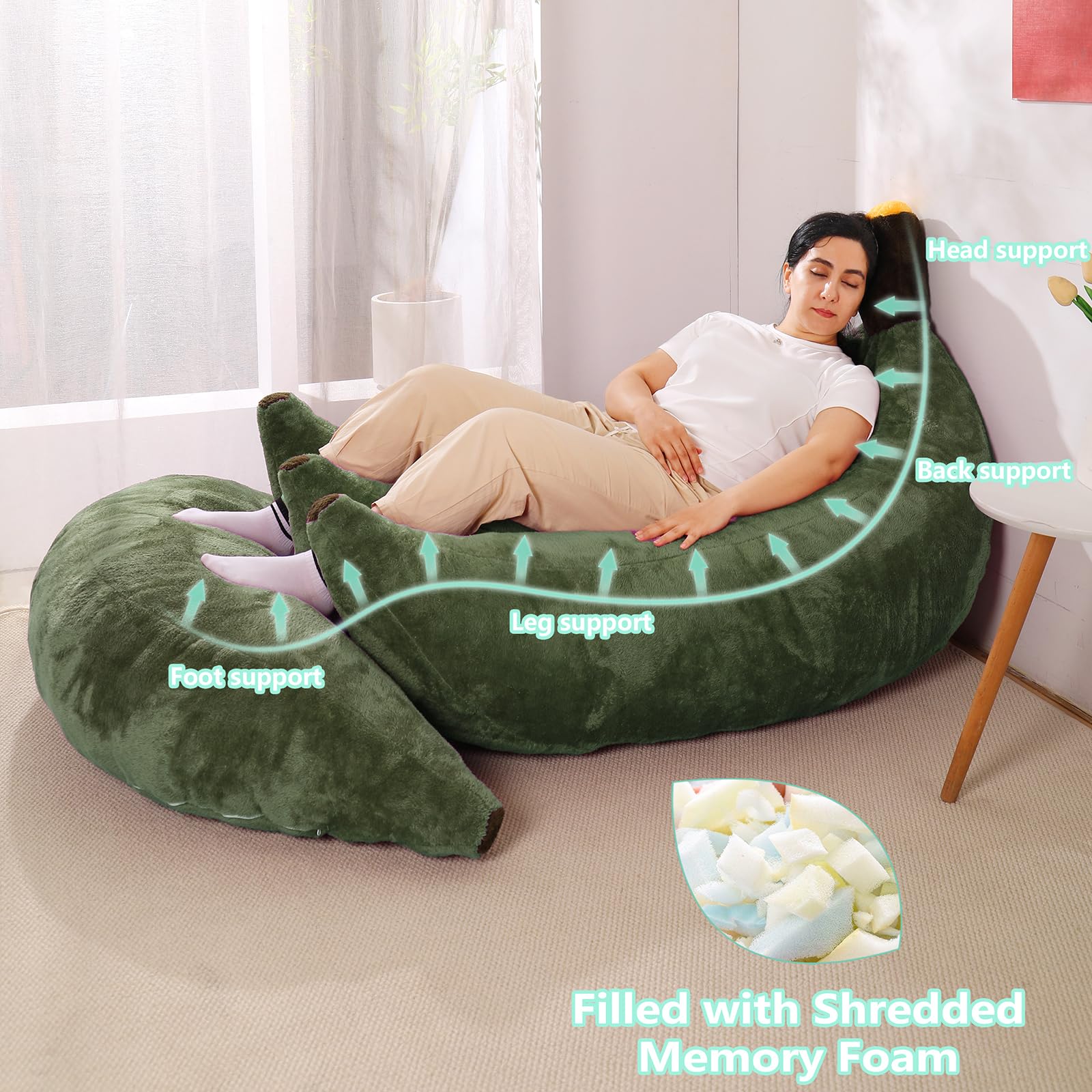 Banana Bean Bag Chair with Ottoman, Floor Sofa Bed with Footrest, Comfy Convertible Lounger for Teens & Adults, Plush Couch for Bedroom, Living Room or Dorm, M-Yellow