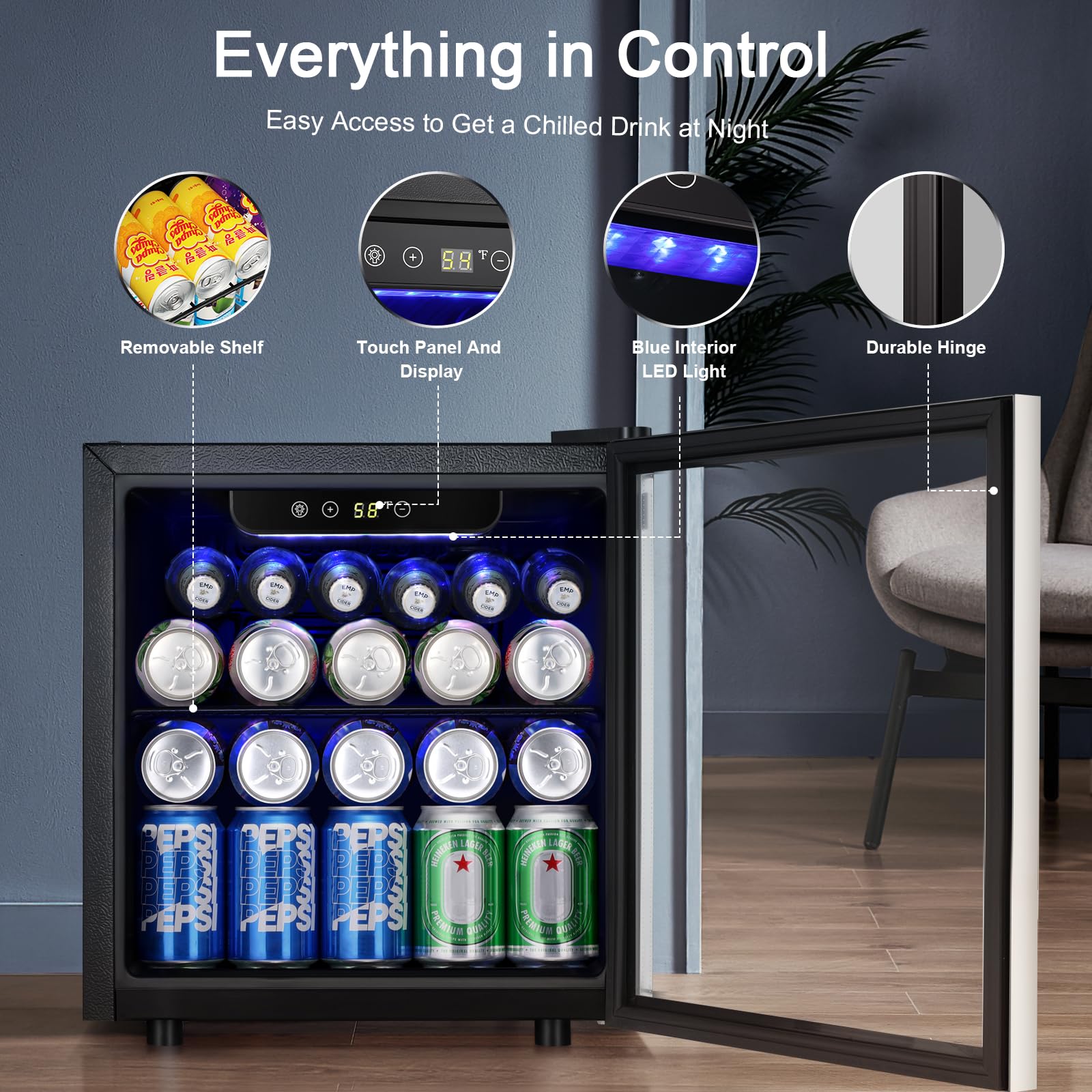 Antarctic Star 18L Beverage Refrigerator Cooler 24Can, Mini Fridge with Quiet Compressor, LED Light,Freestanding Small Fridge with Electronic Temperature Control for Home and Bar(40-61 ℉)