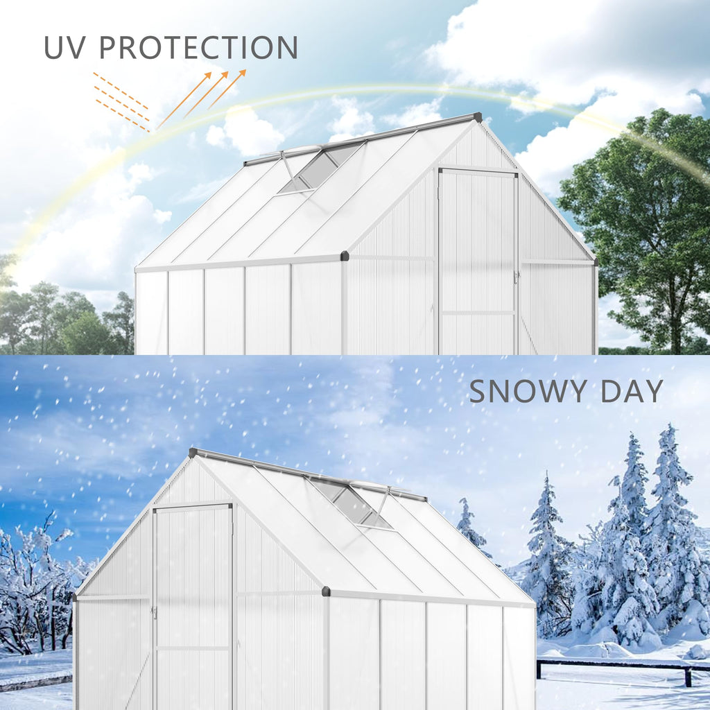 6’ x 9’ Greenhouse for Outdoors, Windproof Robust Aluminum Walk-in Greenhouse with Roof Vent Window for Garden, Backyards Plants, Easy Assembly, Silver