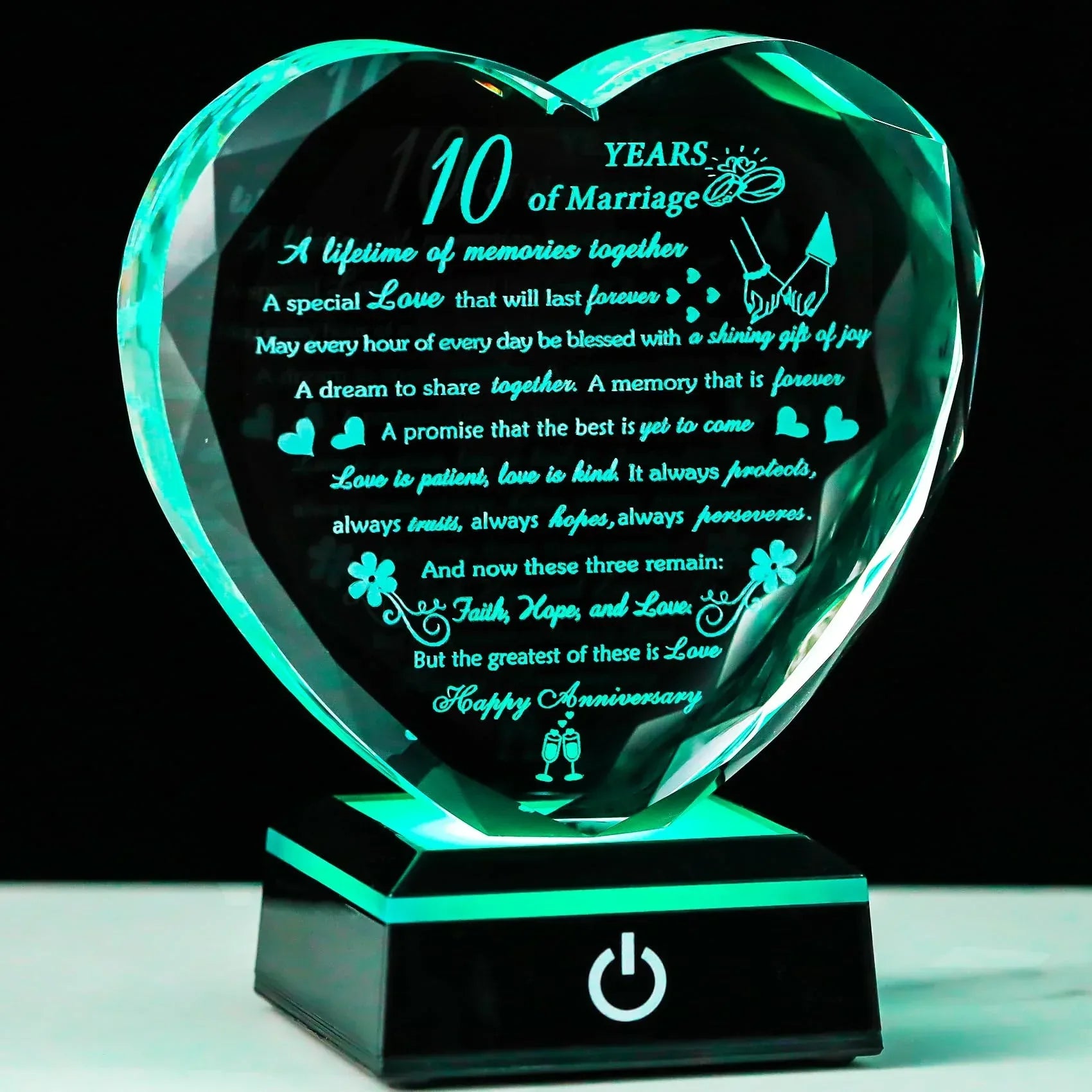 50th Wedding Anniversary Crystal Gifts for Couples Parents with Colorful LED Base Heart Romantic Happy 50th Anniversary Plaque Gift for Husband Wife 50 Years of Marriage Gifts for Her Him - Unique Gift Market